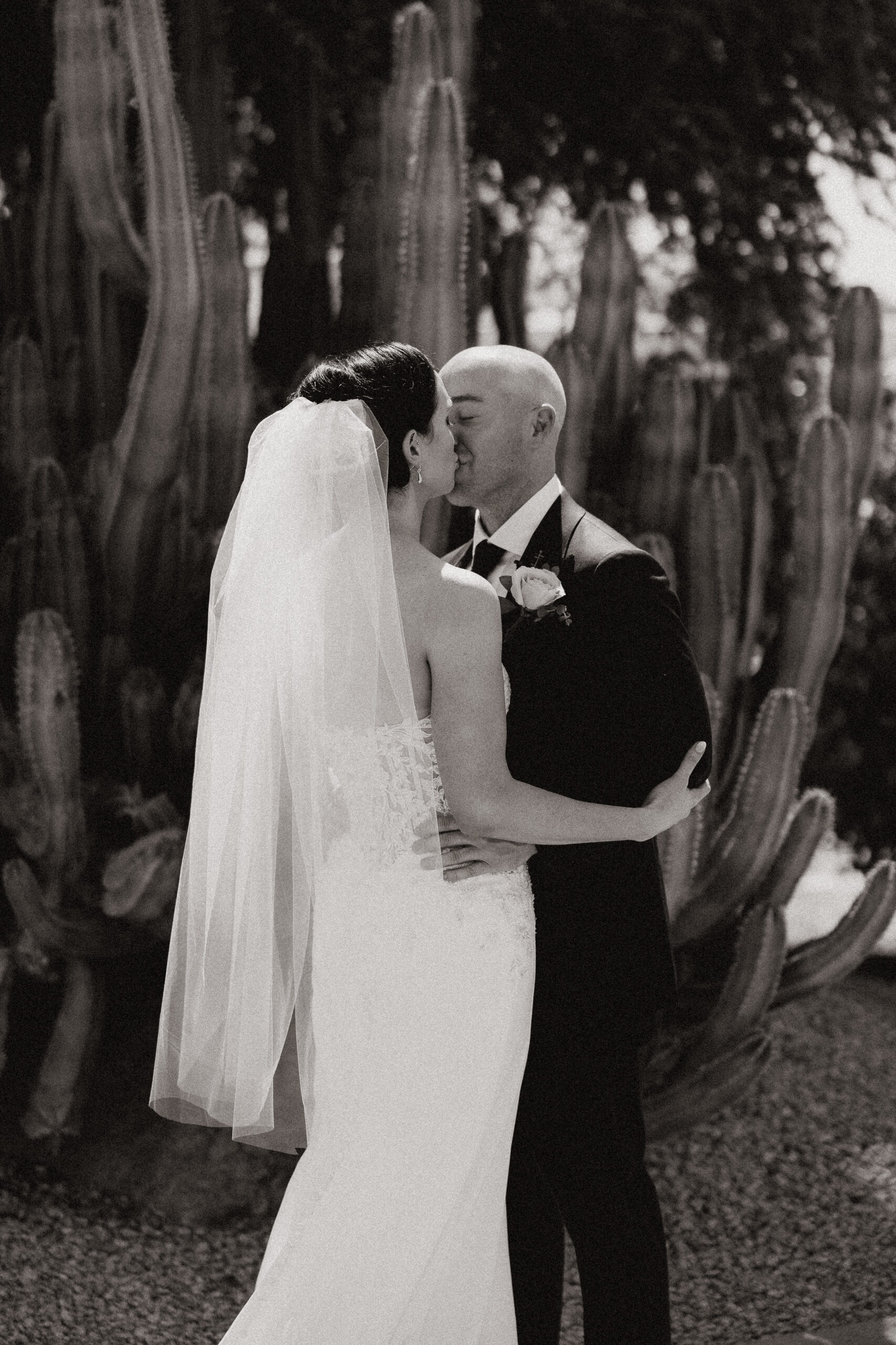 black and white bride and groom first look at camelback Inn Marriott