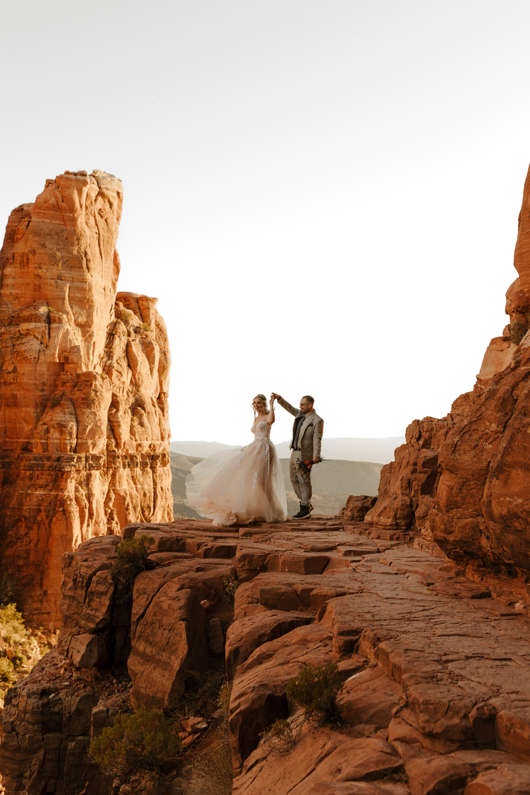 bride and groom at cathedral rock 
