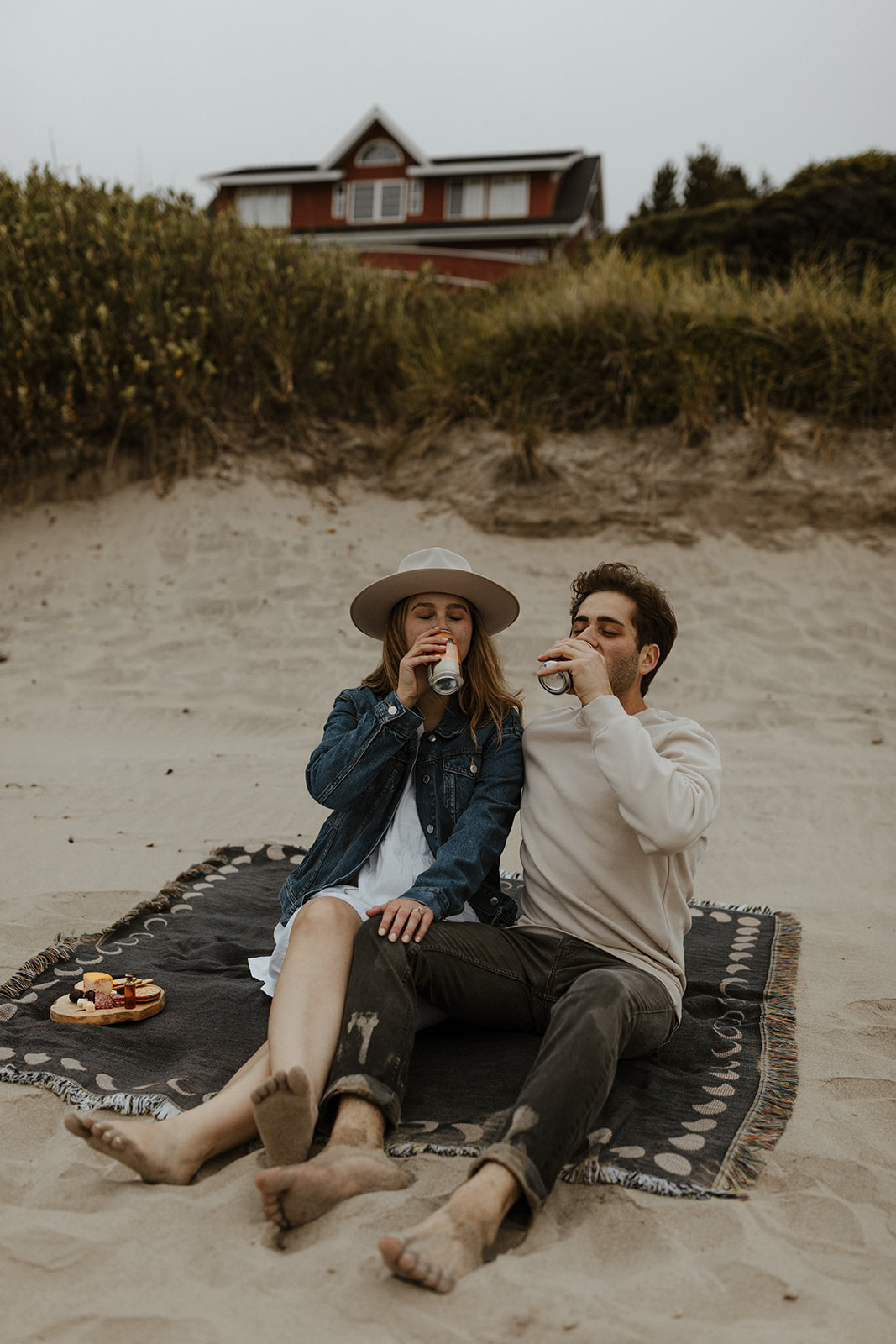 couple having a beach picnic