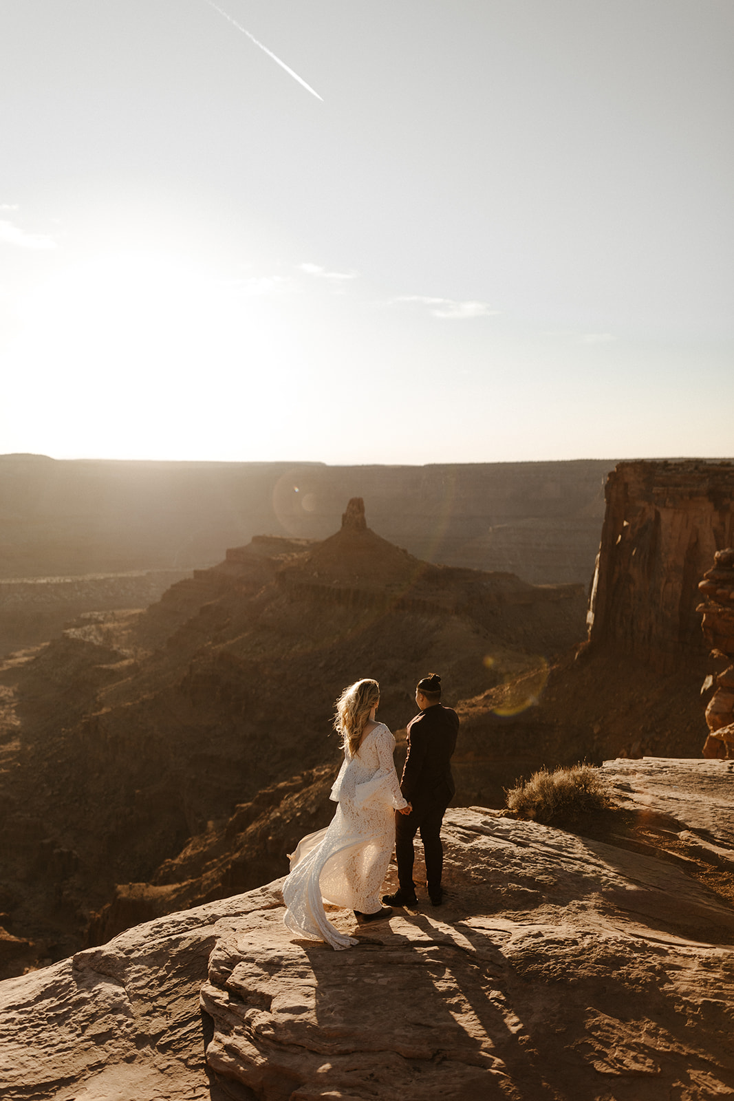 moab elopement bridal couple with scenery 