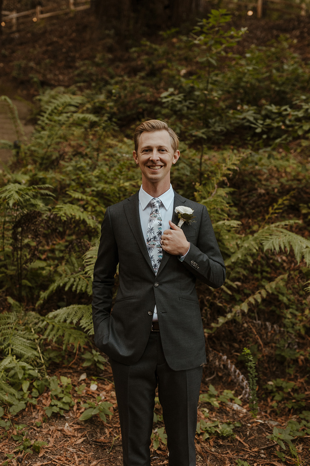 groom portraits for redwood forest wedding 