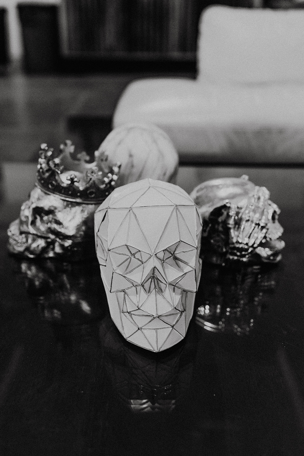skull decorations for reception at fall halloween wedding 