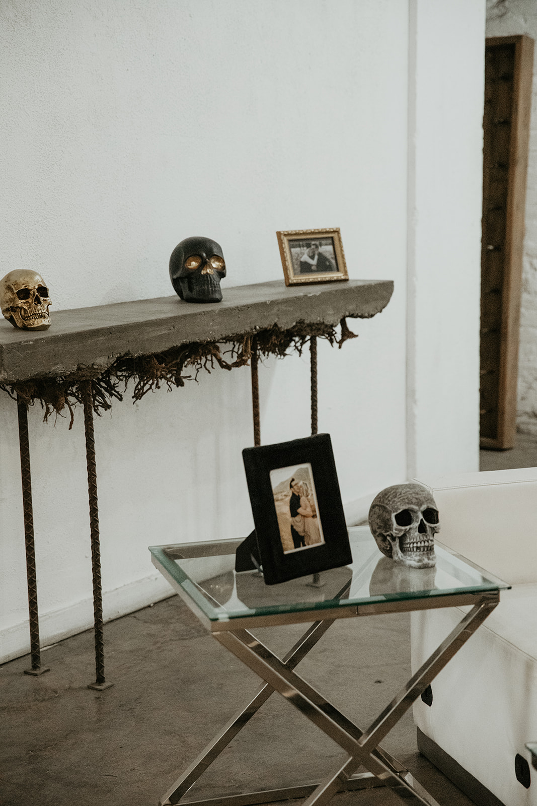 skull decorations for reception at fall halloween wedding 