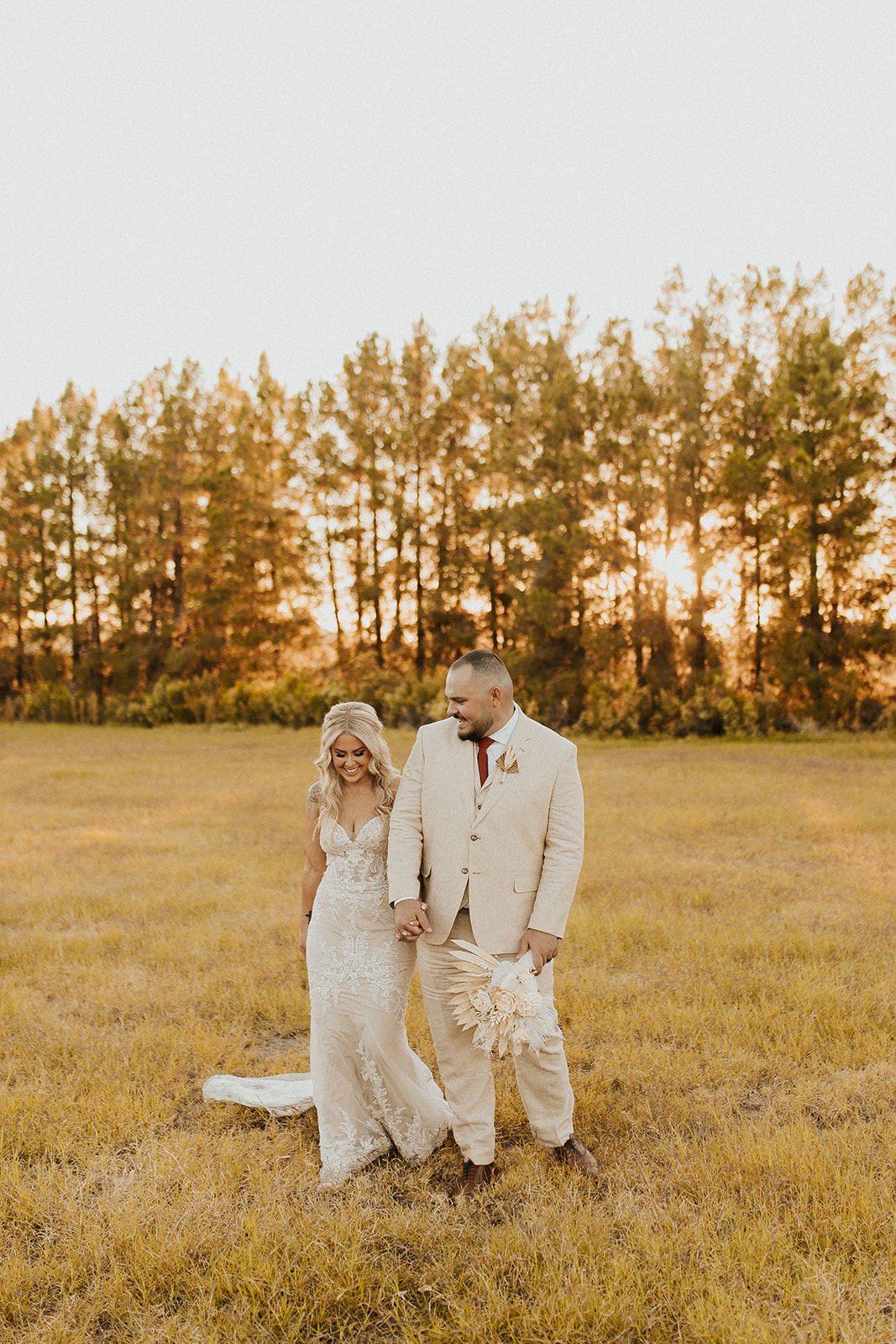 bridal portraits with pine trees in the background 