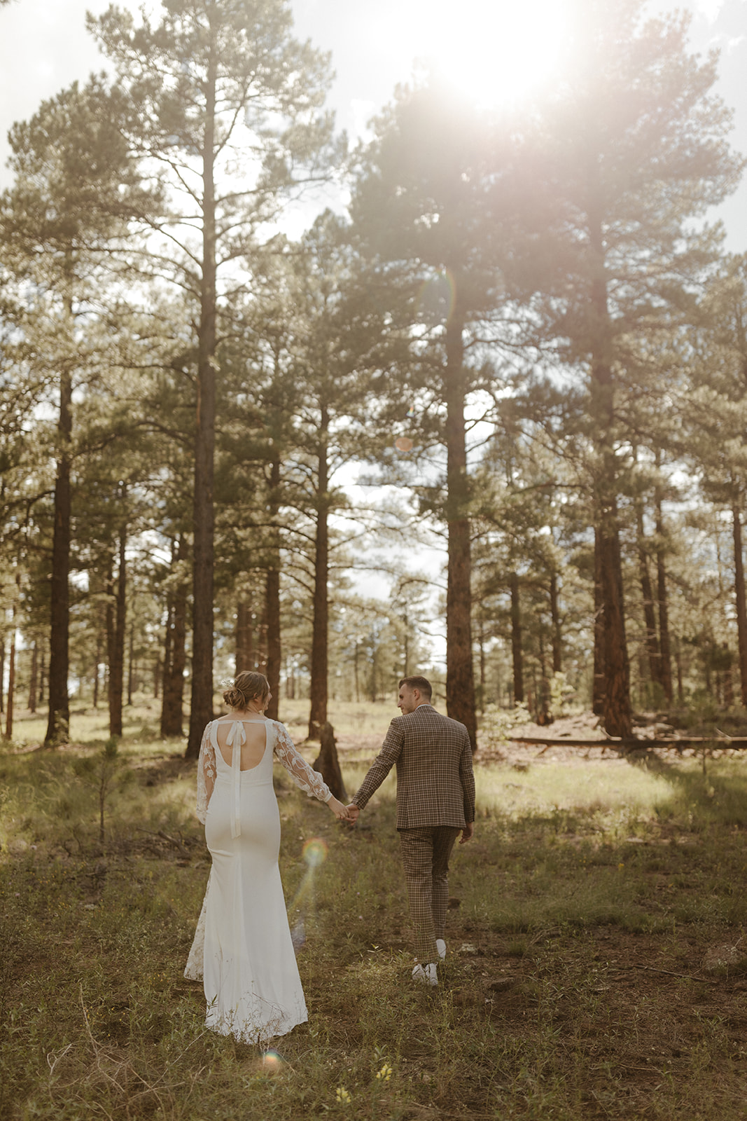 bridal couple portrait in the woods at one of Arizona's forest wedding venues