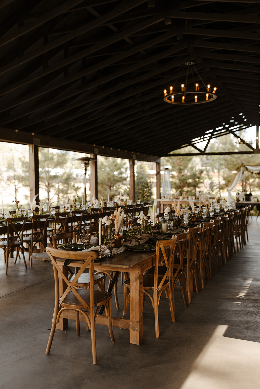 reception decorations at aldea wedding in the woods, one of Arizona's forest wedding venues