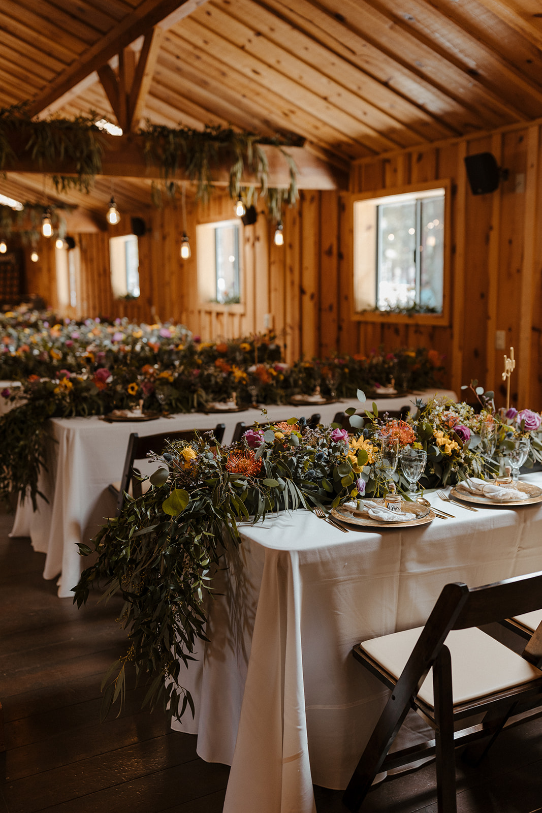reception tablescape at beautiful forest wedding
