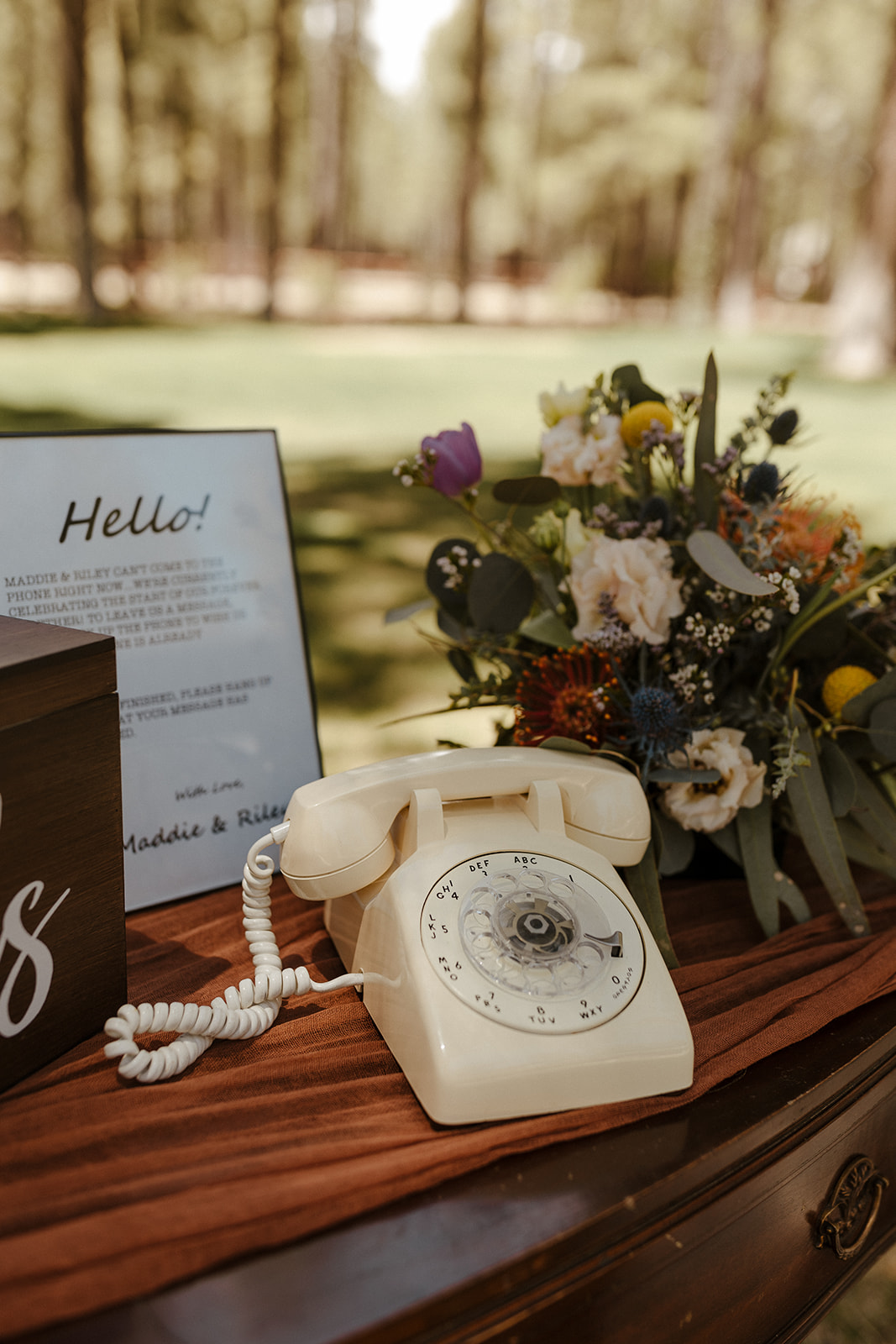 audio guest book at beautiful forest wedding 