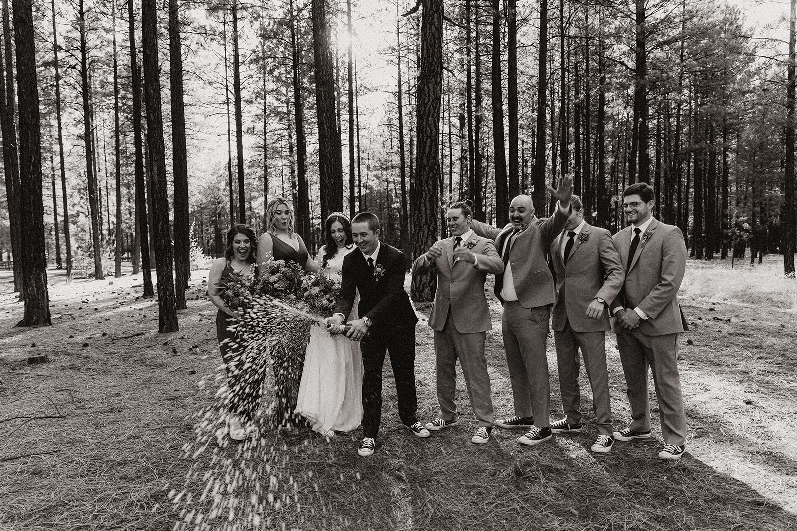 bridal party in the woods