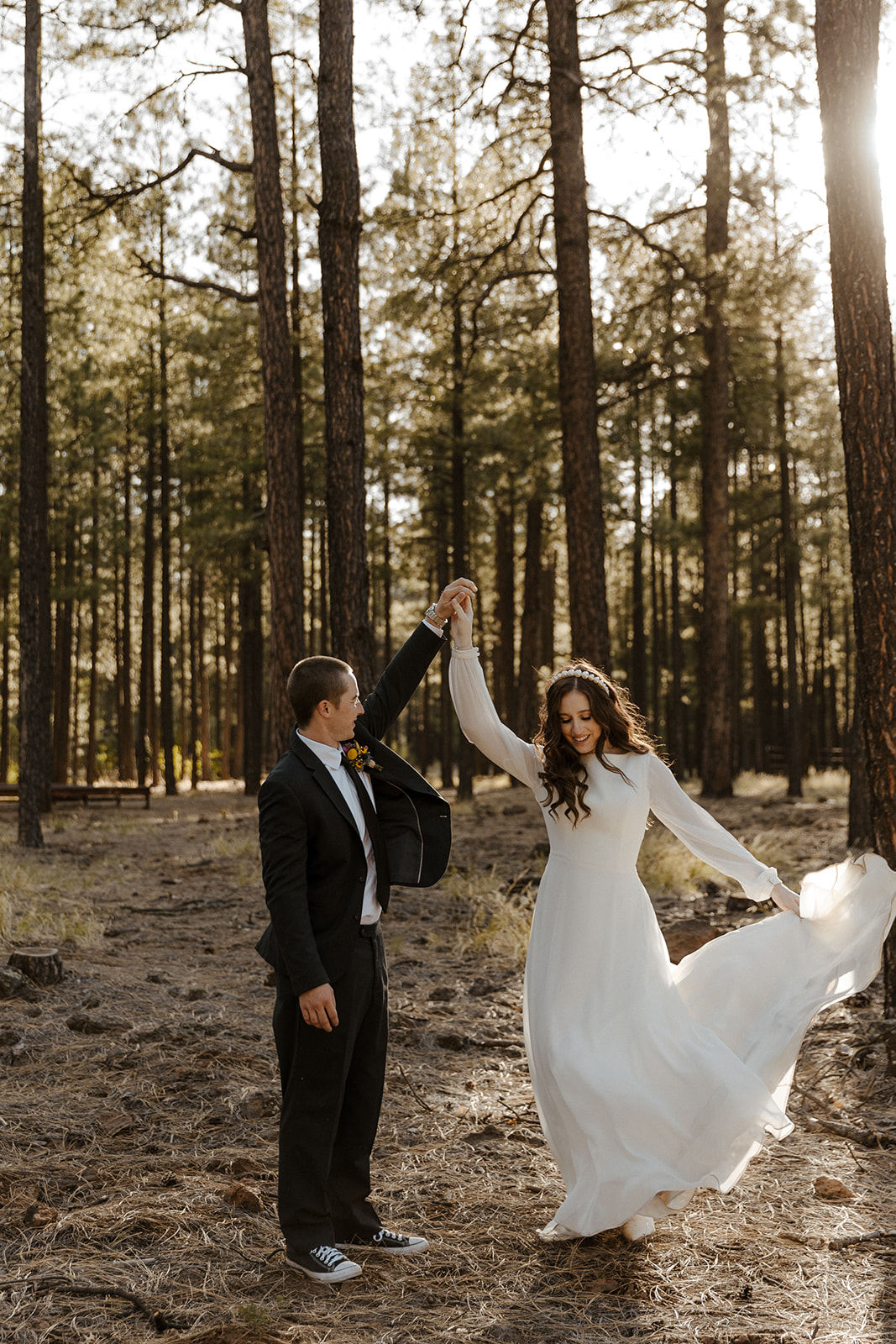 bride and groom portraits in the woods