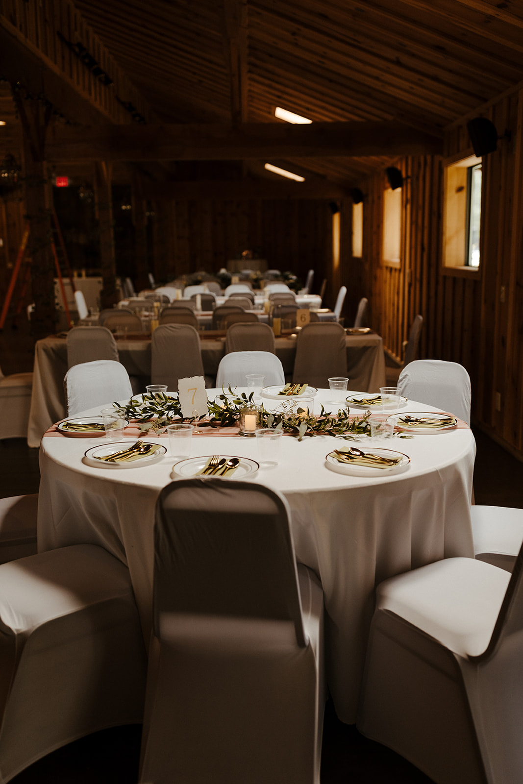 indoor reception tables at one of Arizona's forest wedding venues