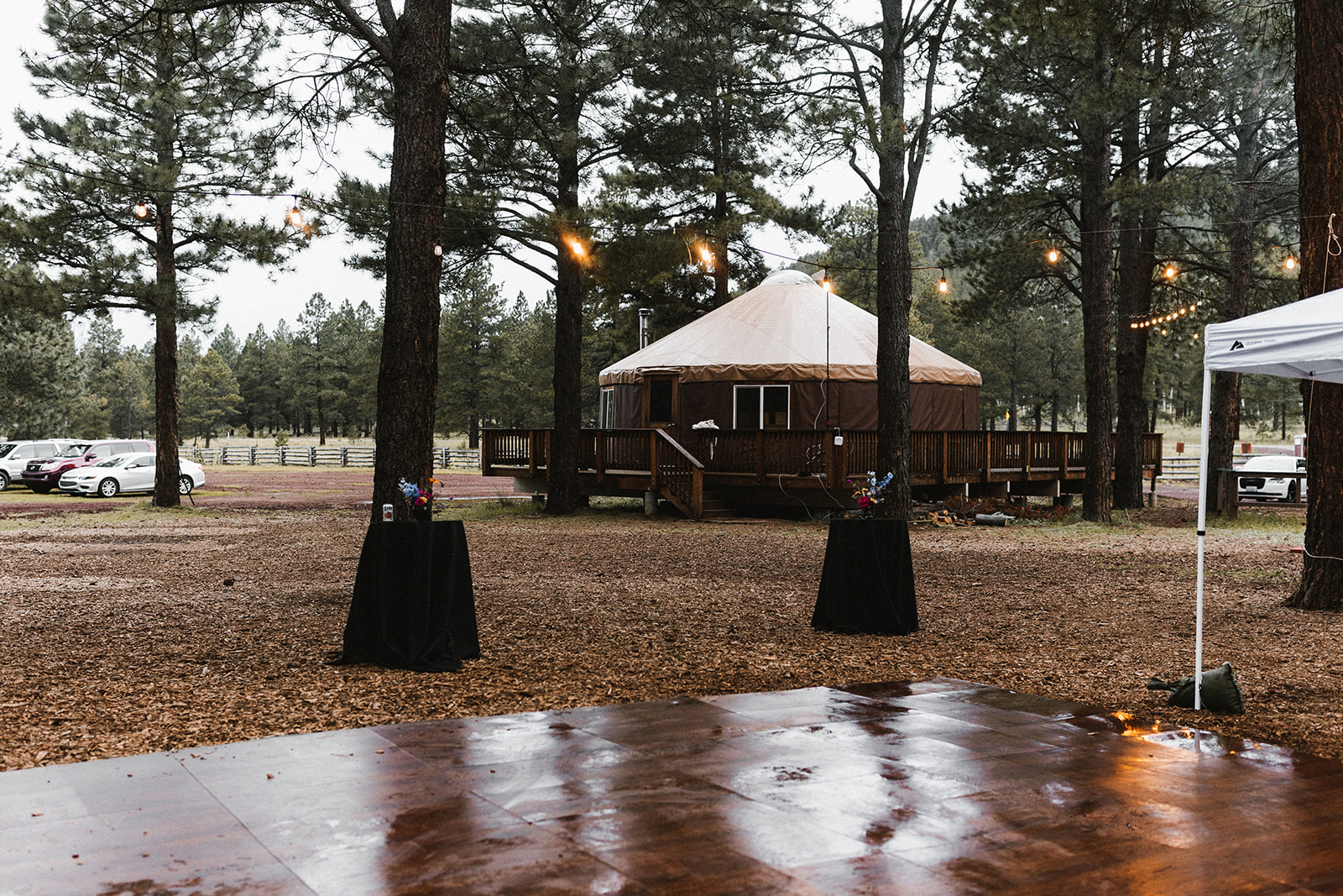 yurt and dance floor at one of arizona's forest wedding venues