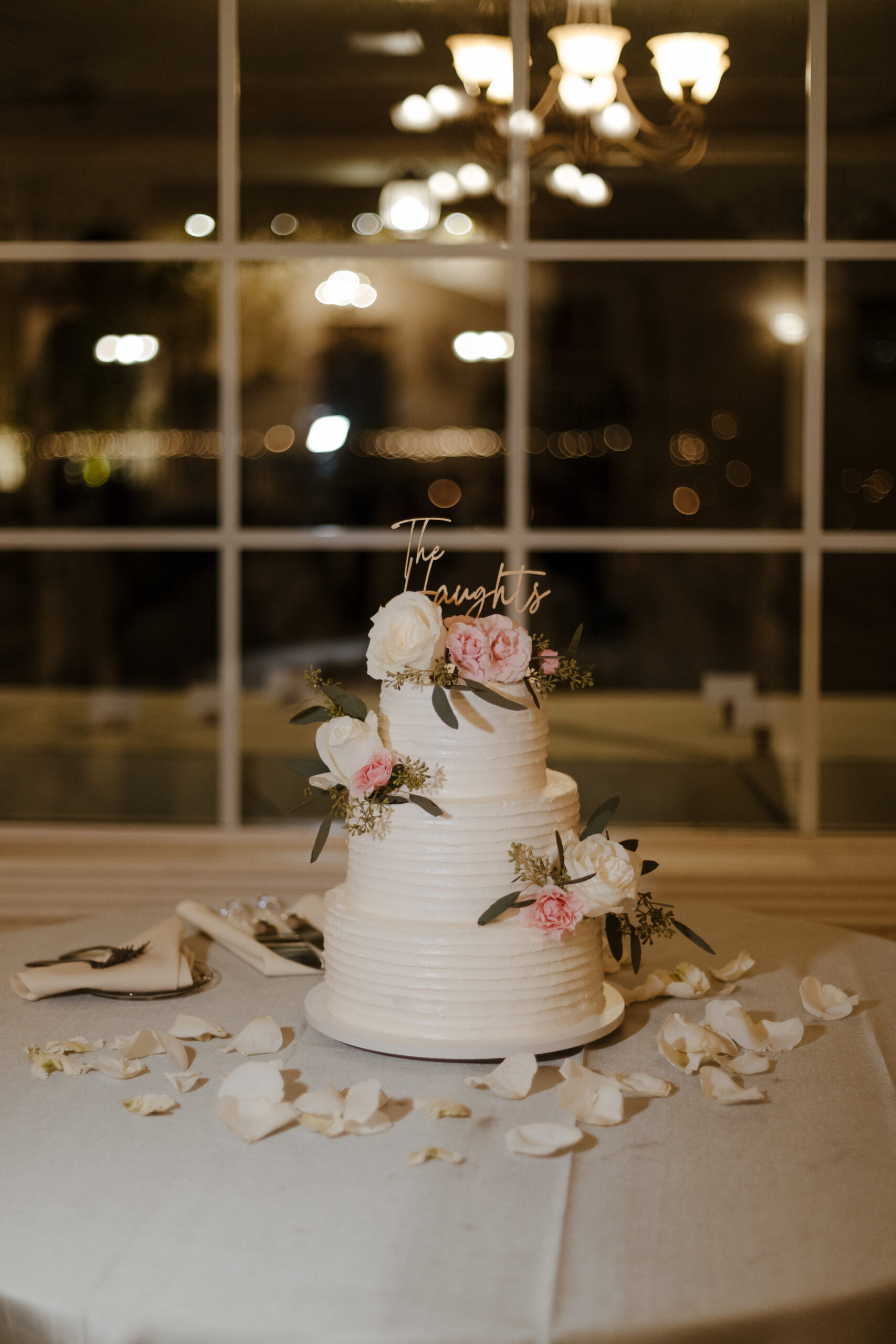white and floral wedding cake 