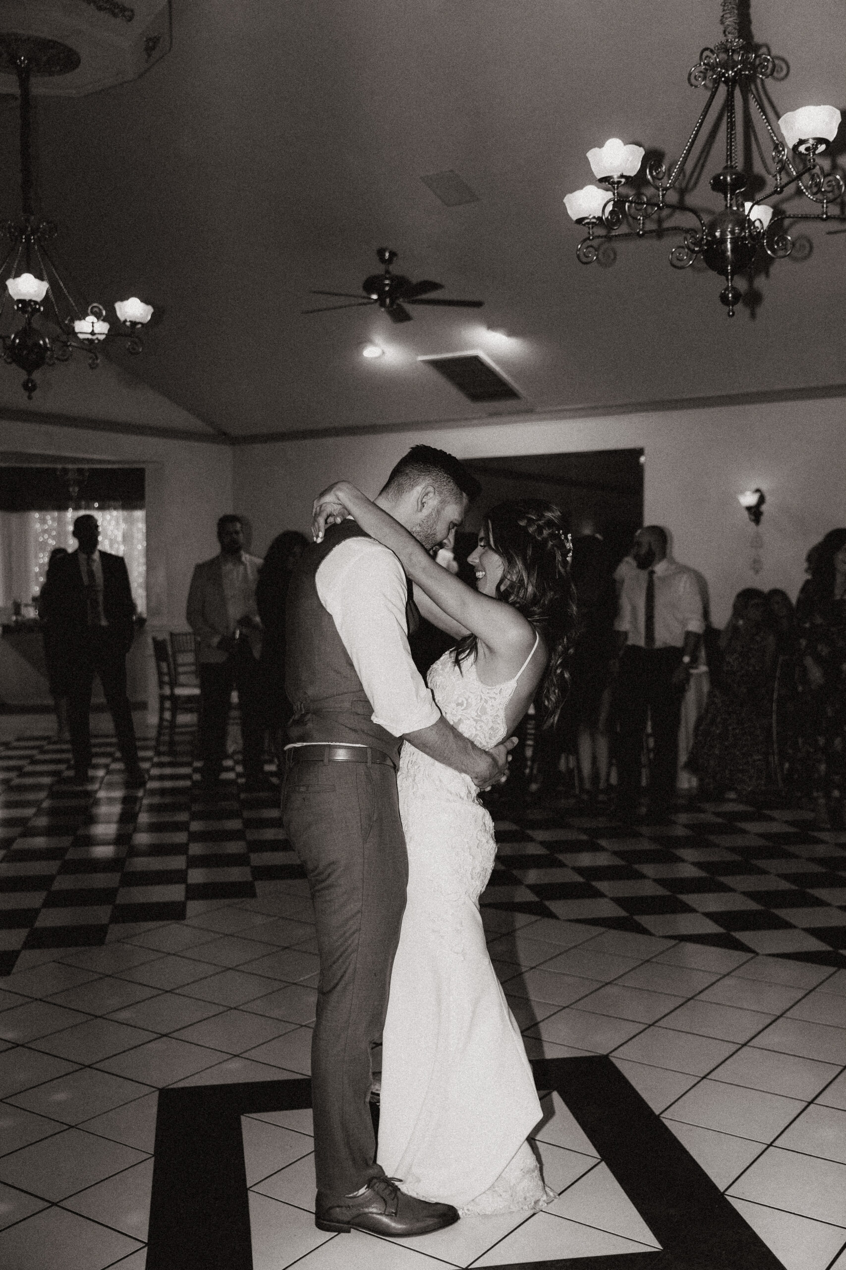 bride and groom first dance at wright house wedding 