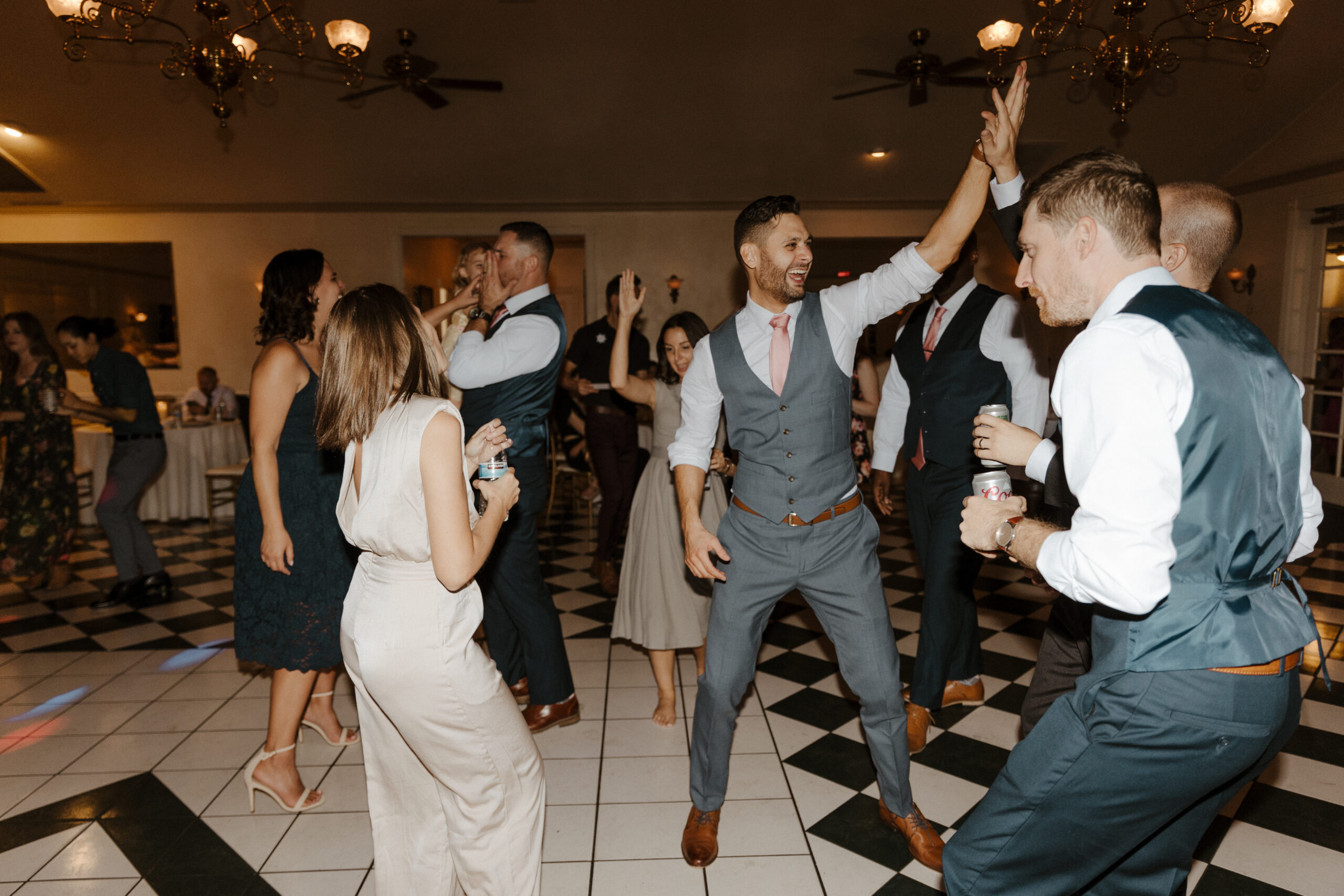wedding guests dancing at after party for garden wedding in arizona 