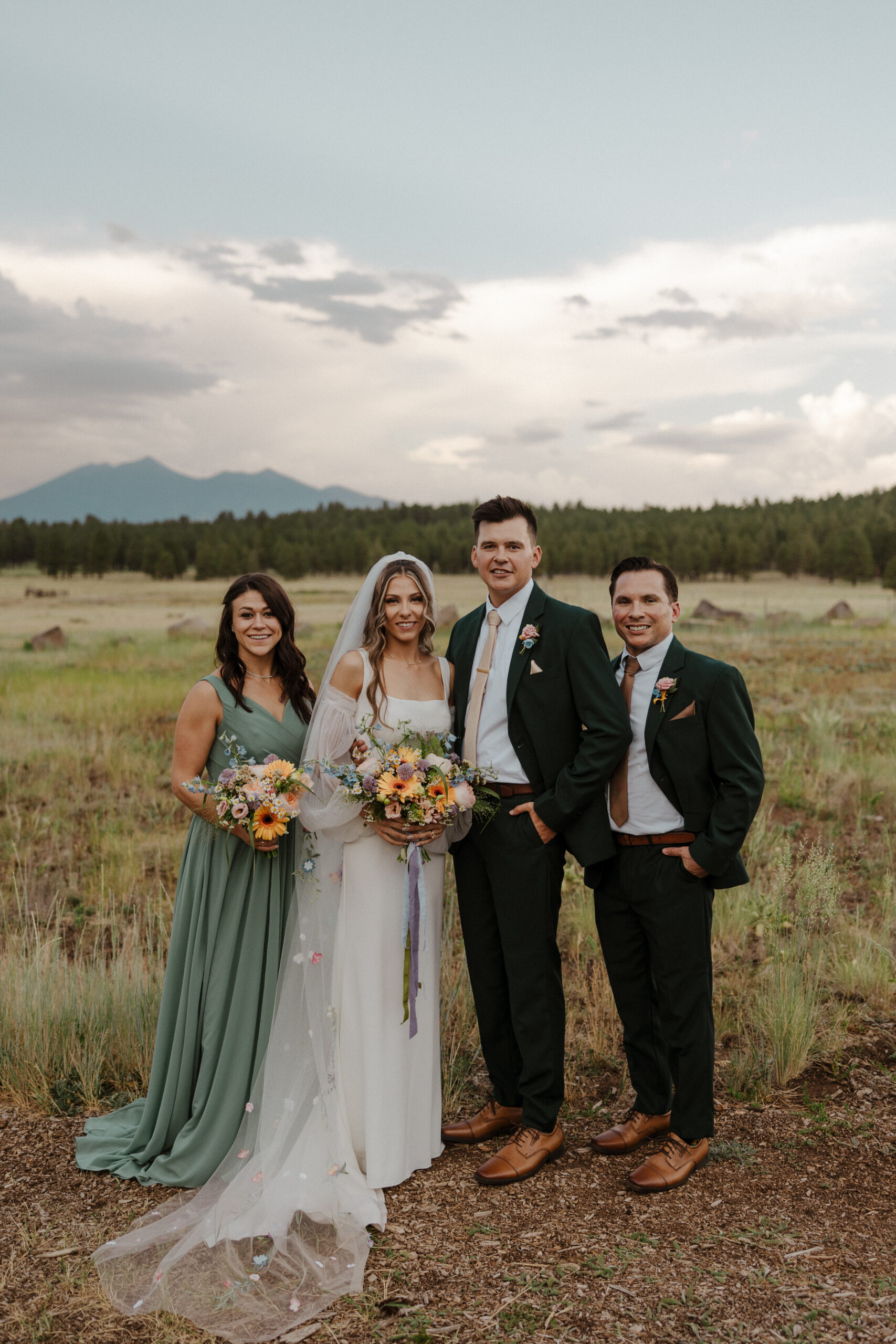 small bridal party of intimate forest wedding 