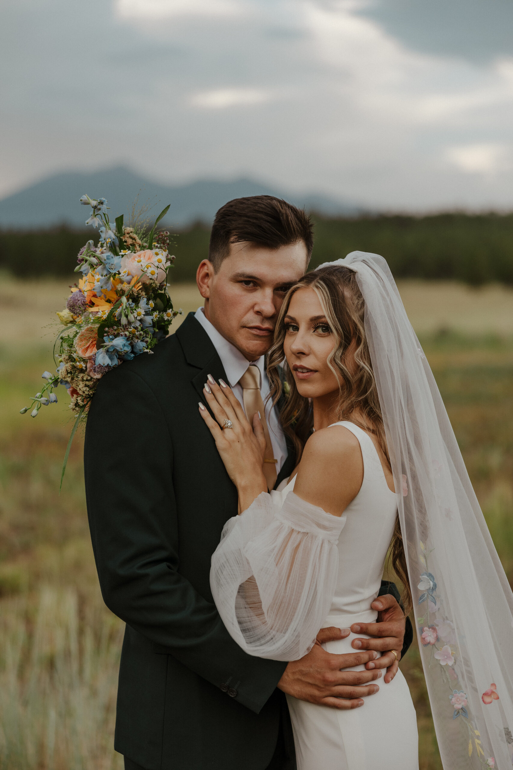 bride and groom portraits at intimate forest wedding 