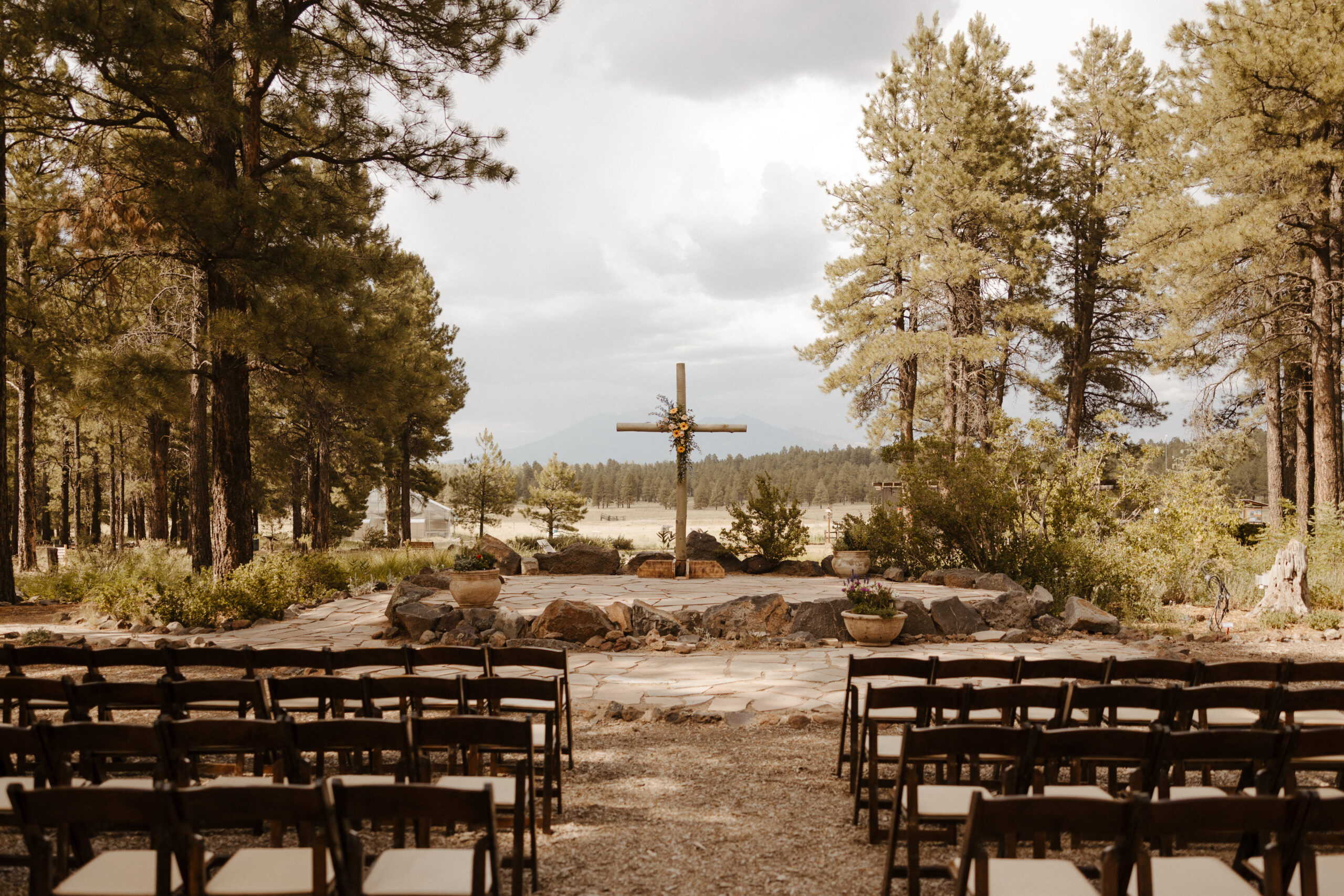intimate forest wedding ceremony aisle and altar