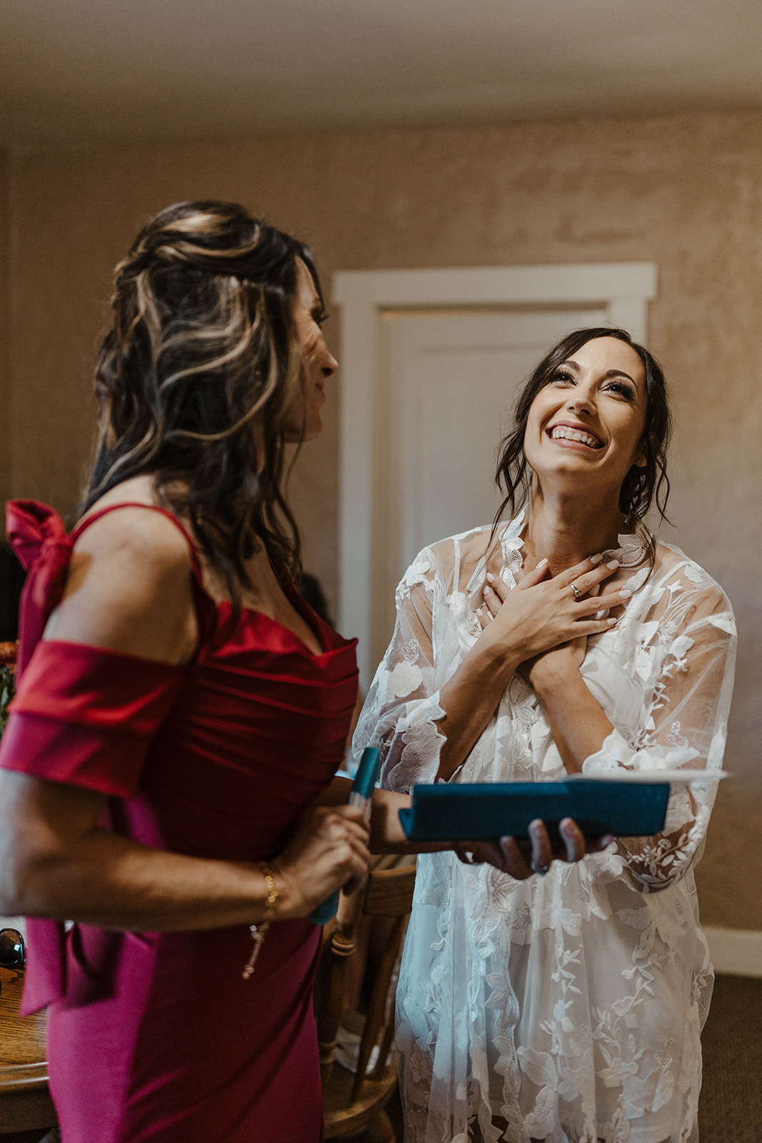 bride and mother candid moment at Saguaro Lake Guest Ranch Wedding