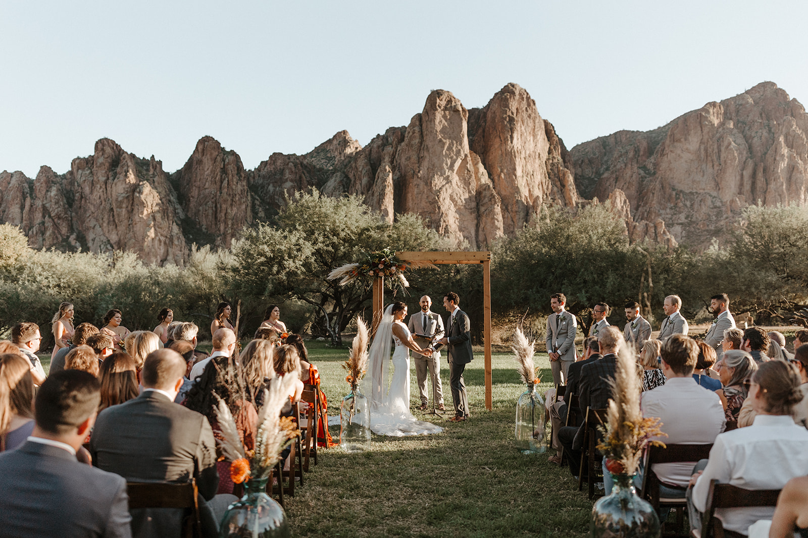 a landscape shot of the ceremony at Saguaro Lake Guest Ranch Wedding