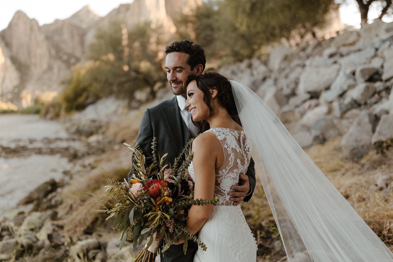 bride and groom portrait at Arizona desert wedding