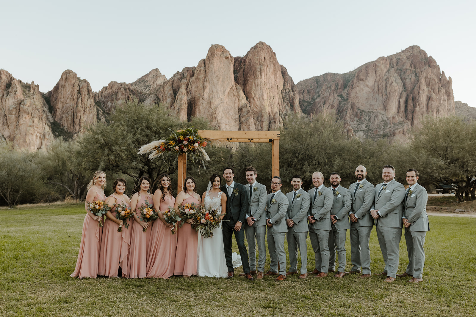 wedding party at the altar of Arizona desert wedding