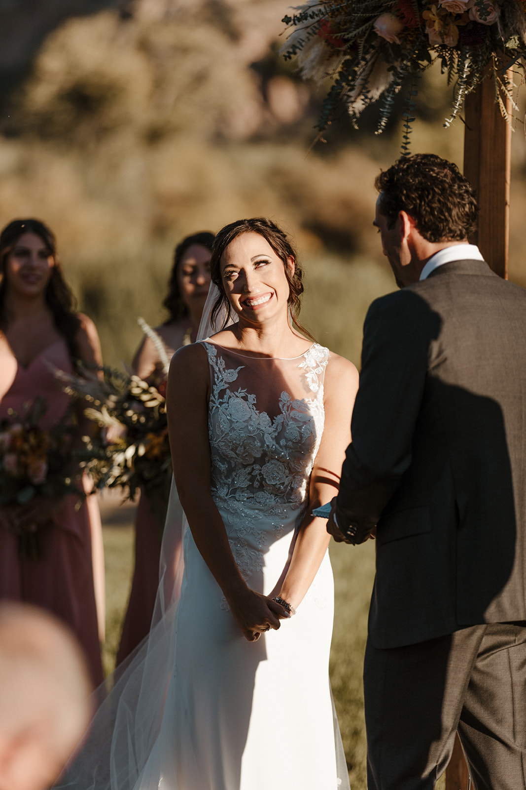 candid of bride at the altar of Saguaro Lake Guest Ranch Wedding