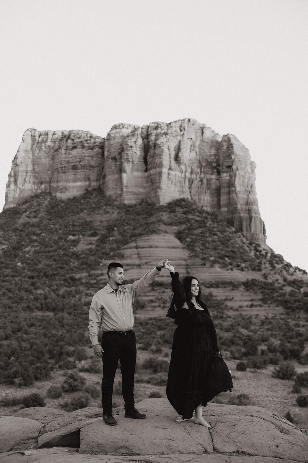 Stunning couple dance together with  the dreamy Arizona mountains in the background!