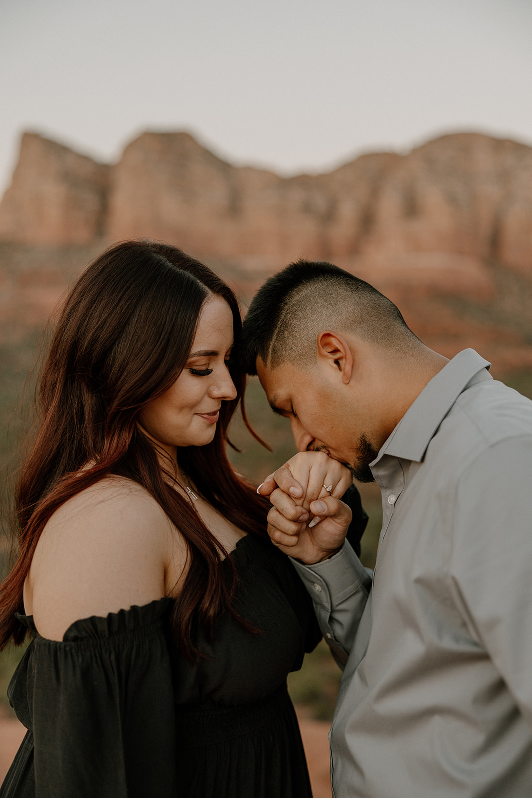 Beautiful couple shares a romantic moment during their dreamy Arizona engagement photoshoot in nature!