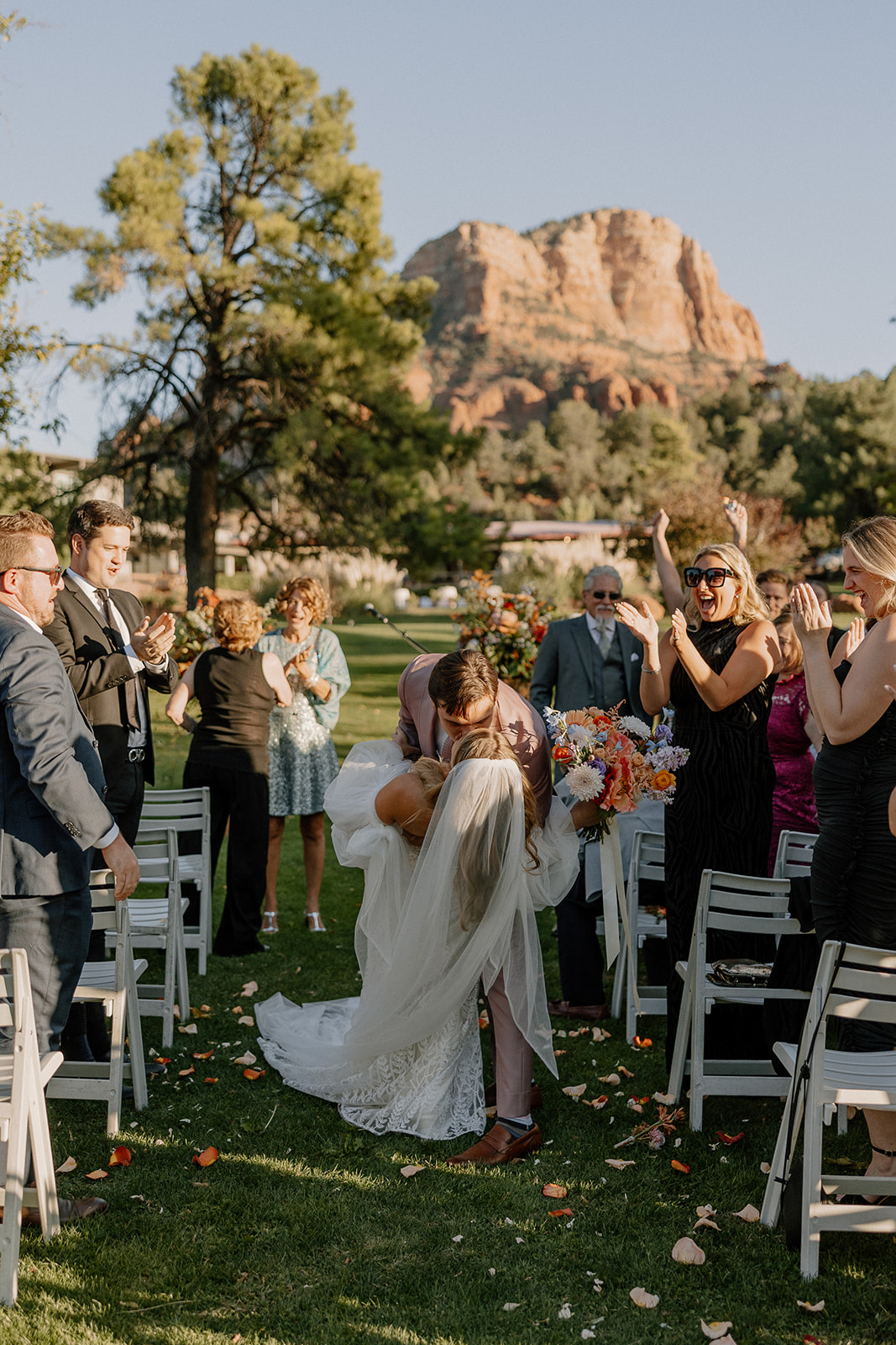 stunning bride and groom share a kiss after their romantic Arizona Poco Diablo Resort wedding