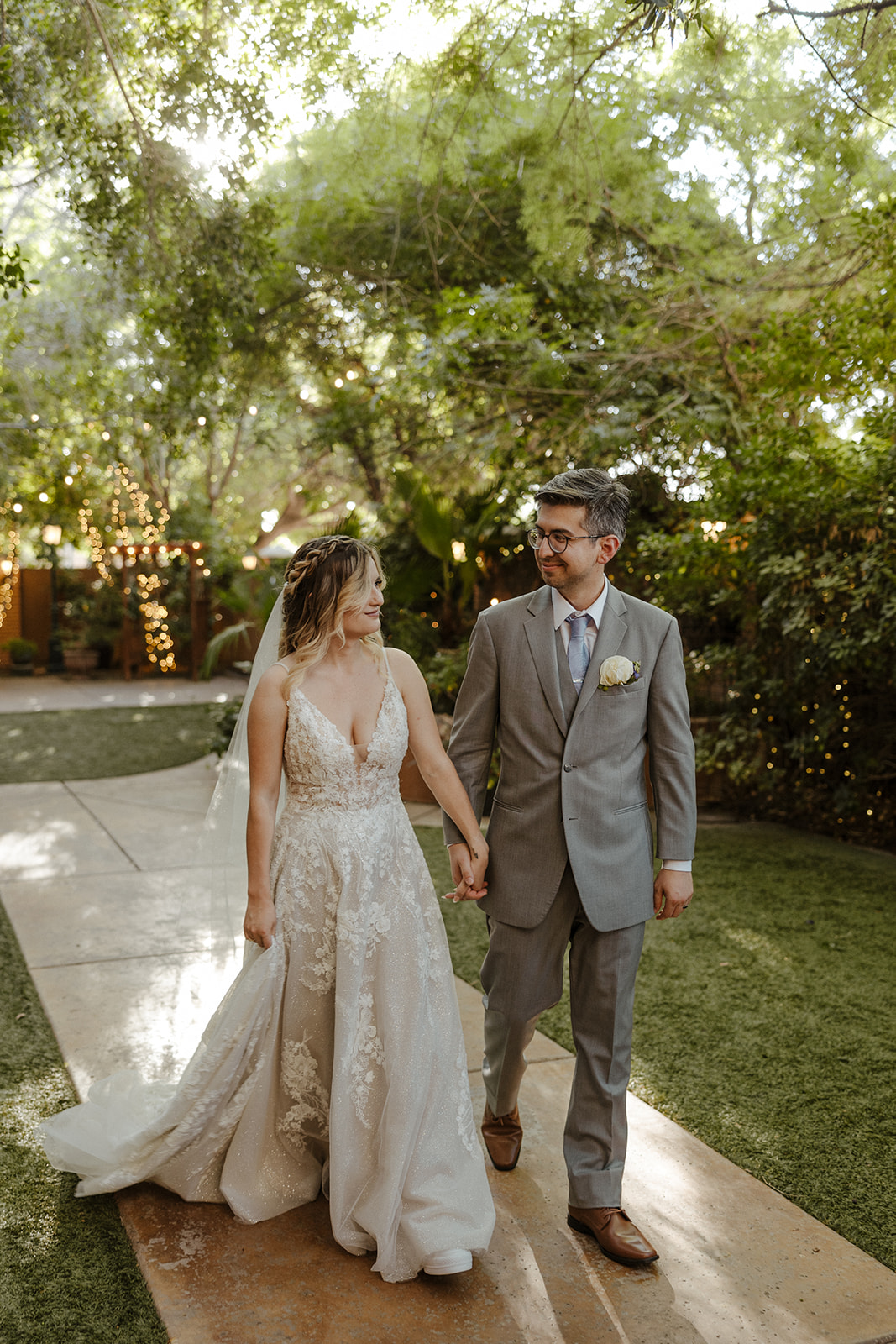 Beautiful bride and groom share an intimate moment after their dreamy Arizona wedding