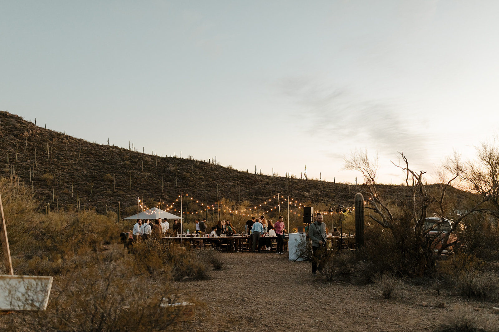 stunning intimate desert wedding reception area set up and entertaining guests! 