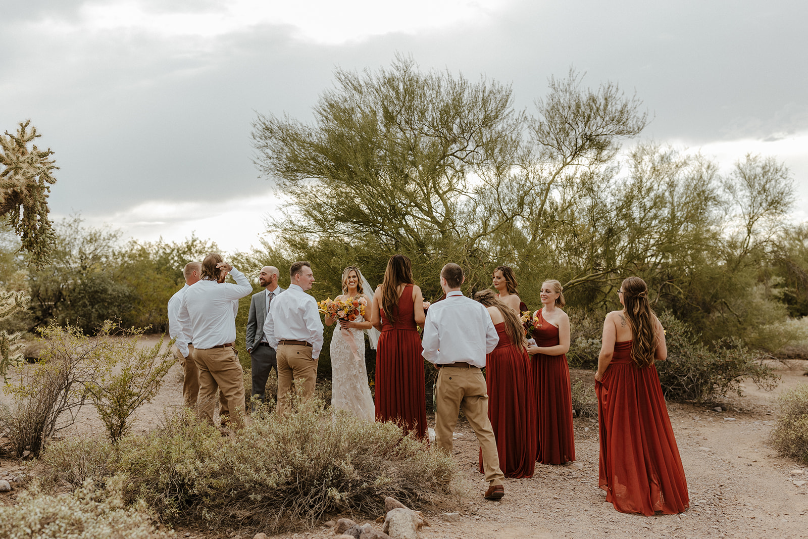 wedding party celebrates together after the dreamy Arizona wedding day 