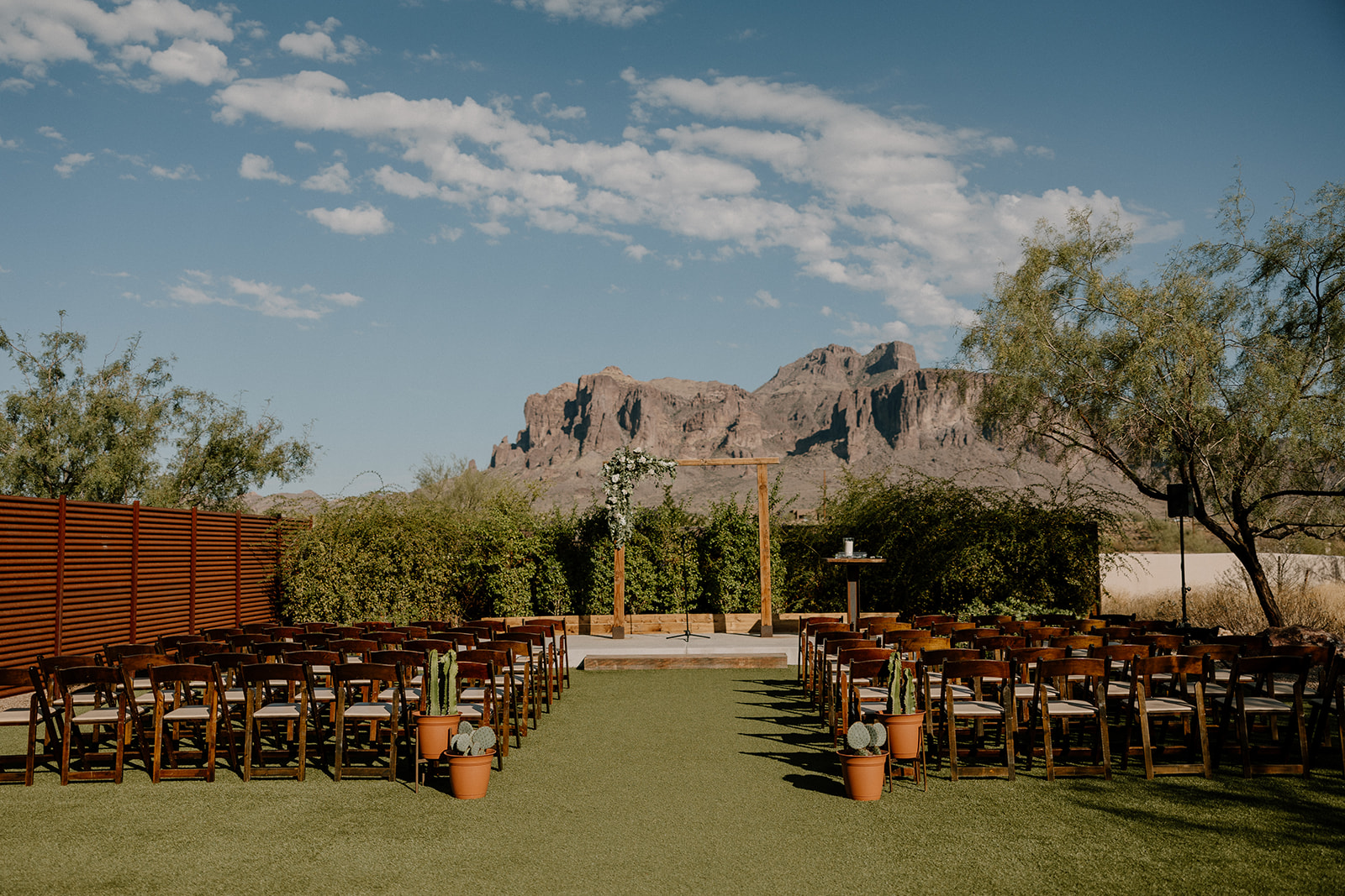 Desert wedding ceremony sits ready for the guests on the big day! 
