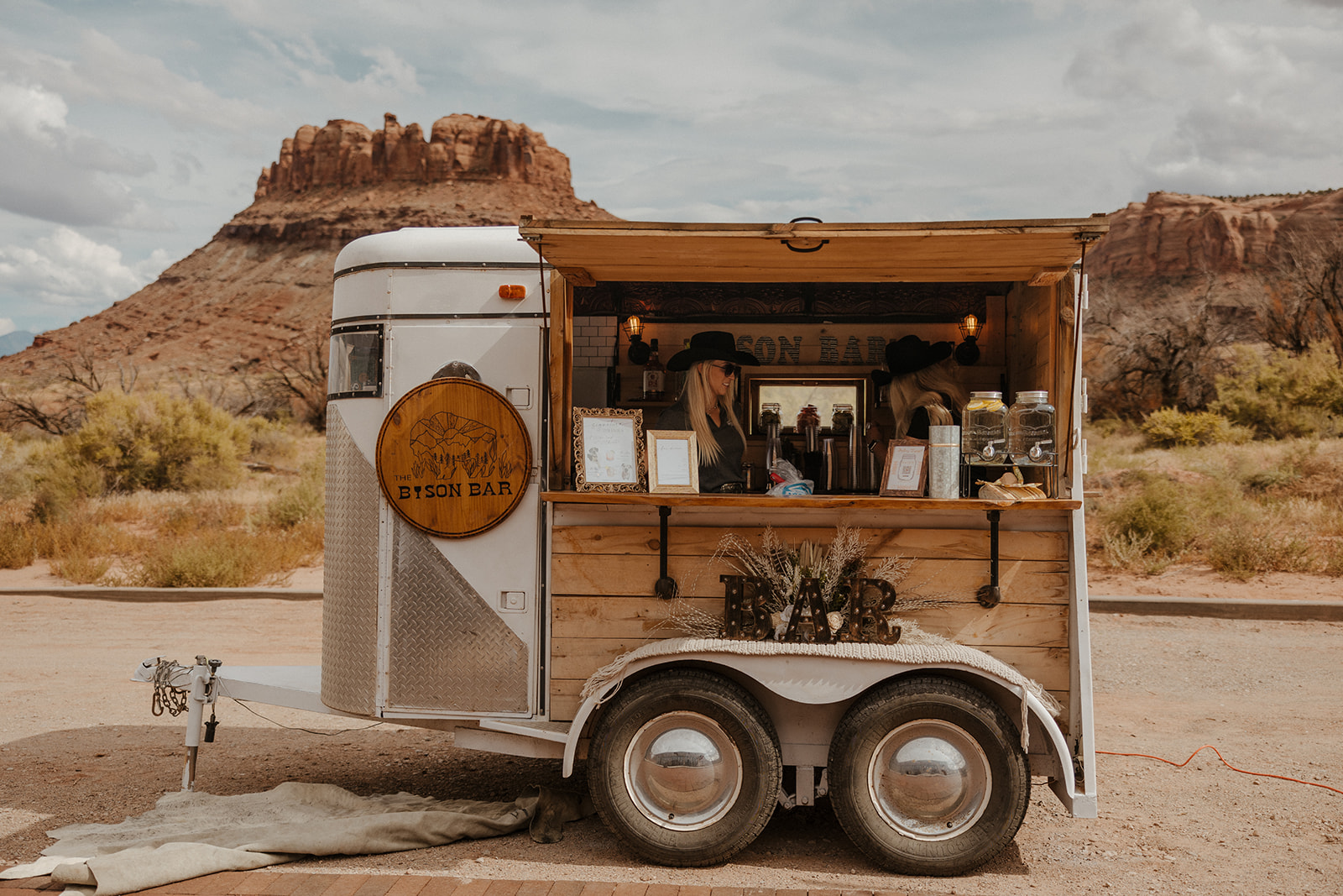 mobile bar set up with the beautiful Arizona mountains in the background