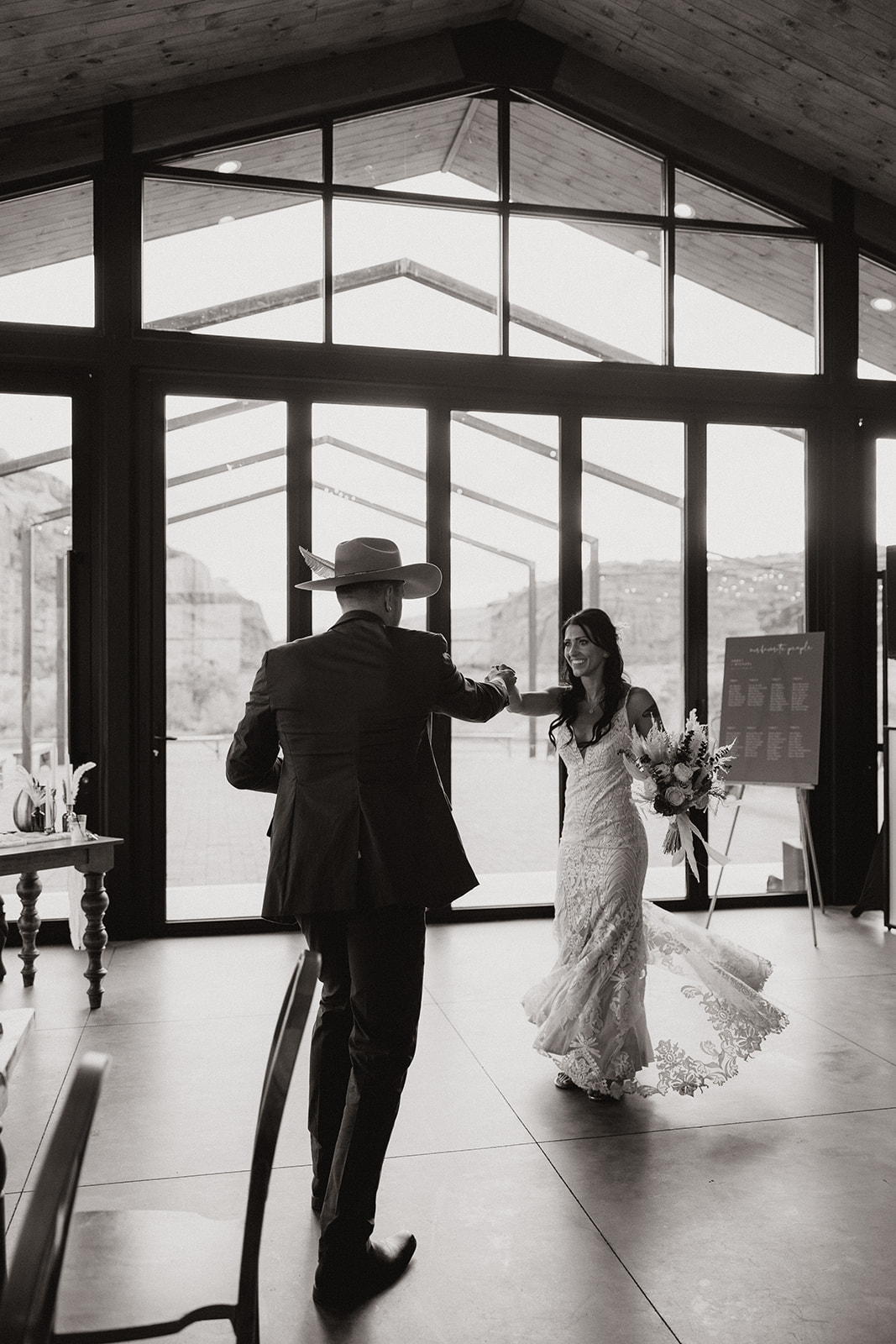 stunning bride and groom dance at their dreamy Arizona wedding