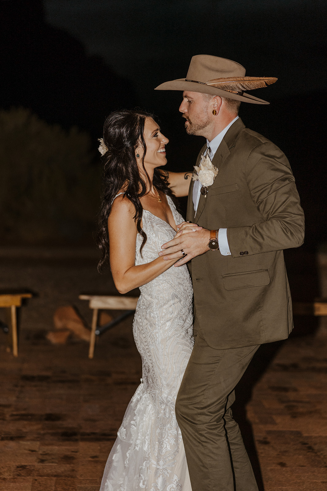 bride and groom share their first dance together 