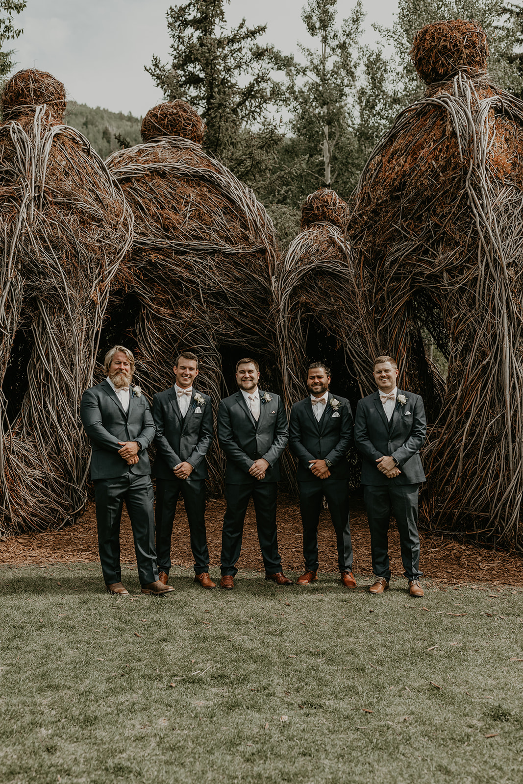 groomsmen pose together after a dreamy Betty Ford Alpine Gardens Wedding 