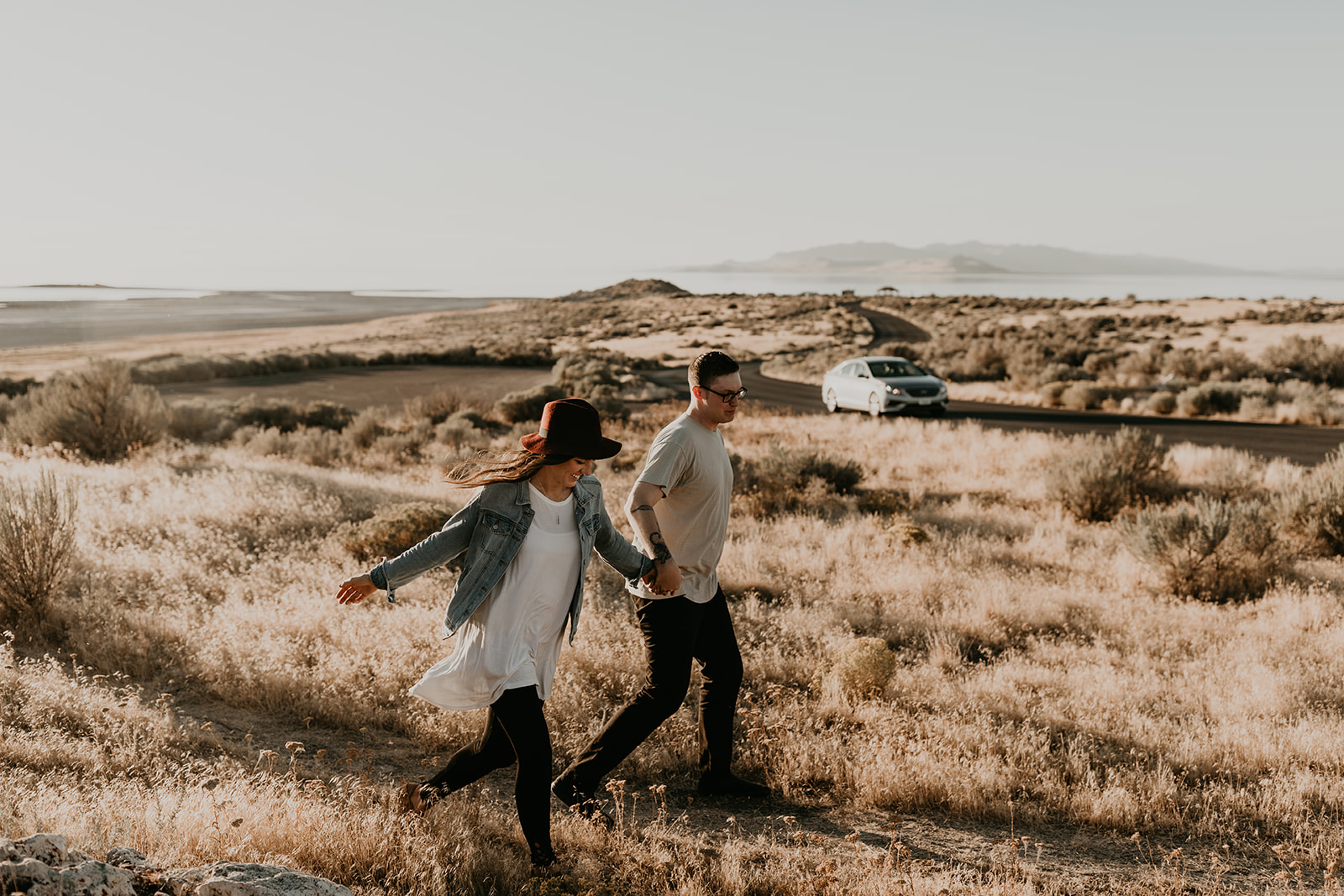 couple pose together in the gorgeous Utah nature during their outdoor engagement photoshoot 