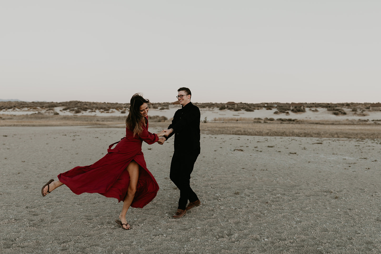 couple pose together in the gorgeous Utah nature during their outdoor engagement photoshoot 