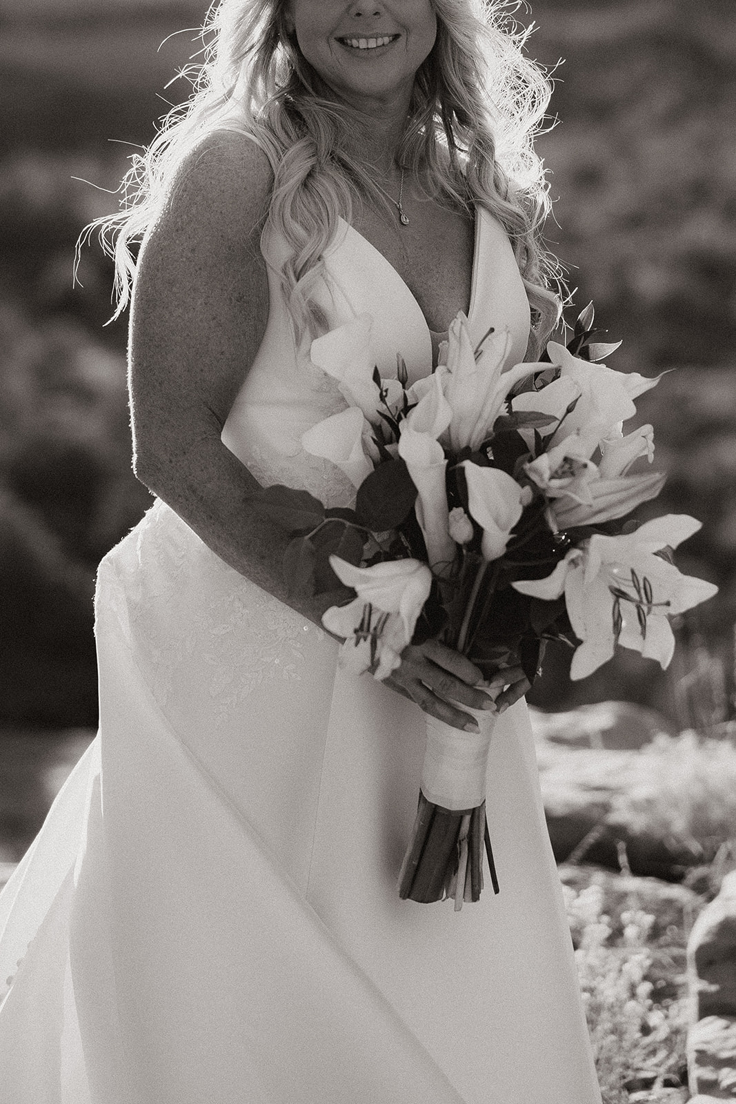 detail photo of the beautiful brides dress during her Arizona wedding day