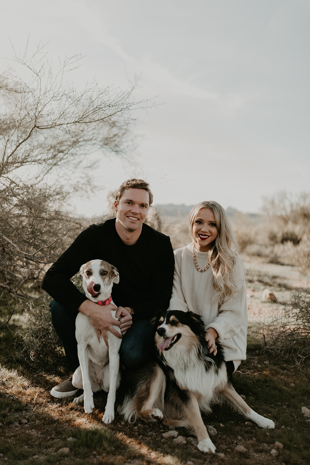 dreamy lost dutchman state park engagement photoshoot with dogs