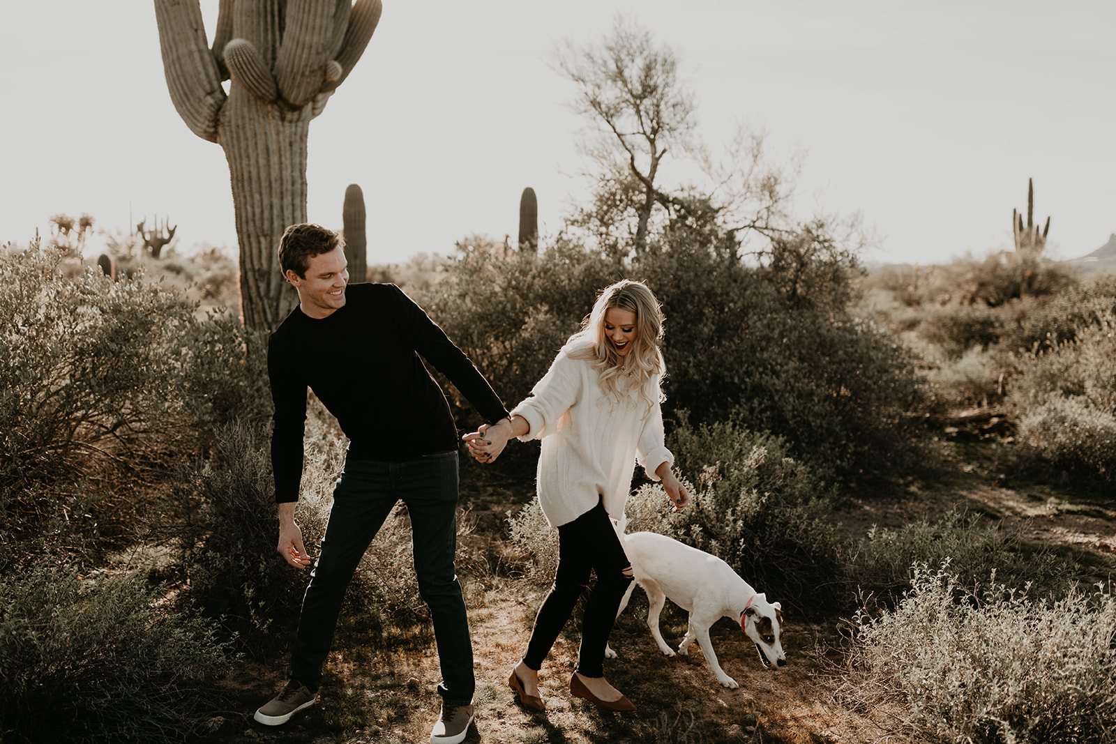 dreamy lost dutchman state park engagement photoshoot with dogs