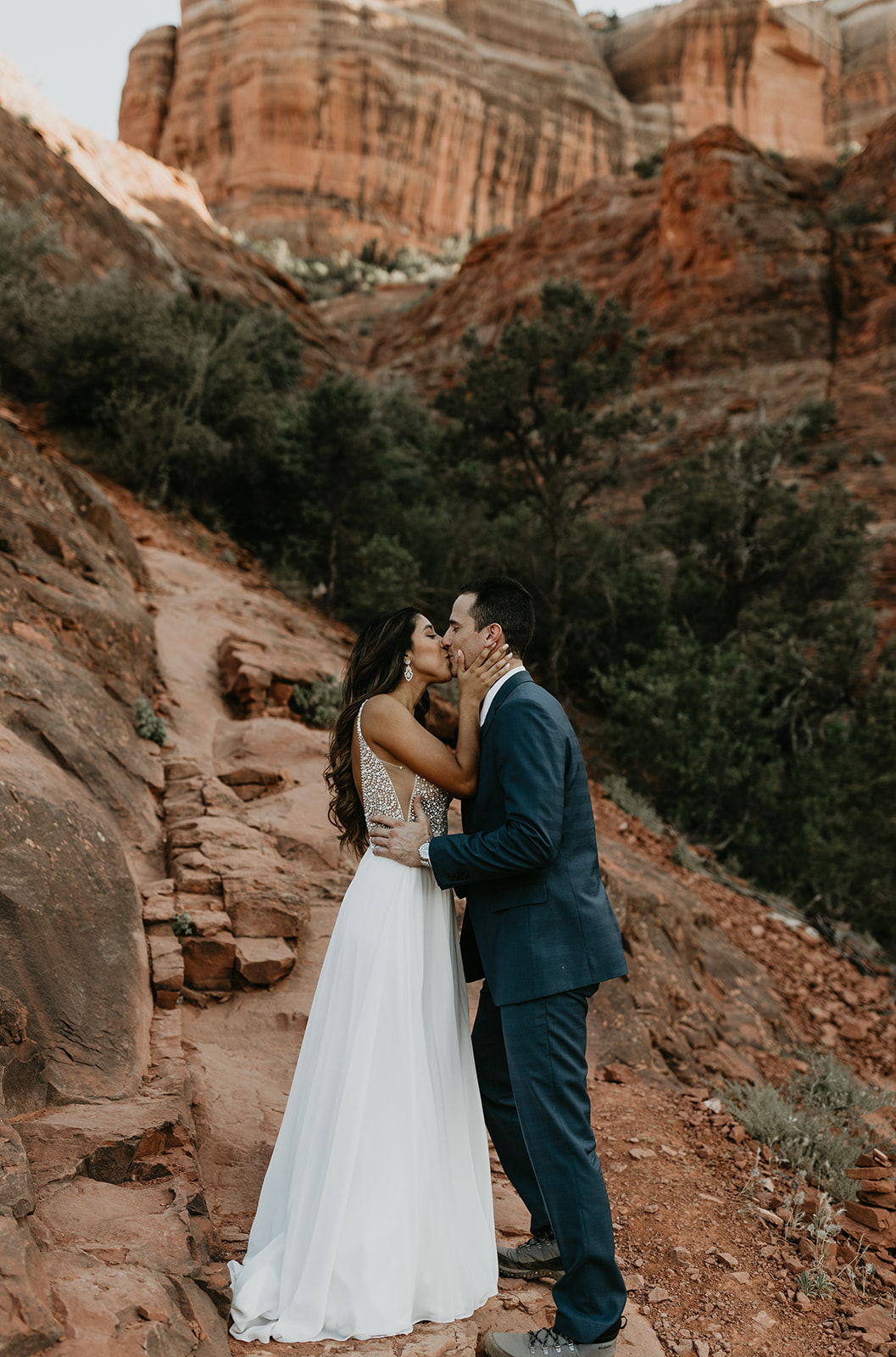 stunning couple pose with the Arizona rocks in the background