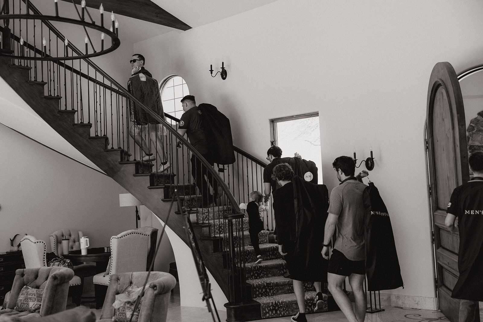 groomsmen head to the dressing room ahead of the big day