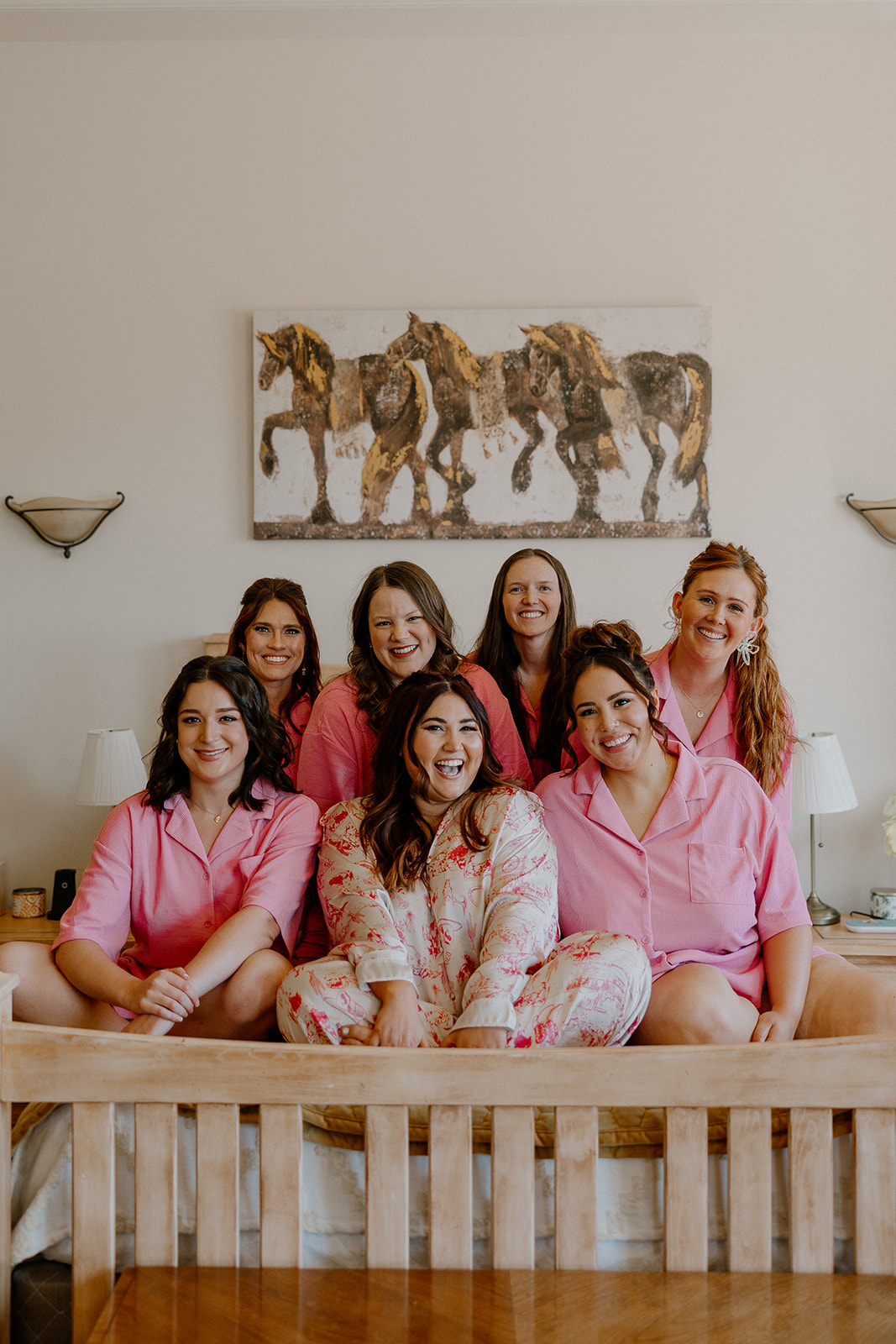 bridesmaids pose around the bride ahead of her dreamy California wedding day