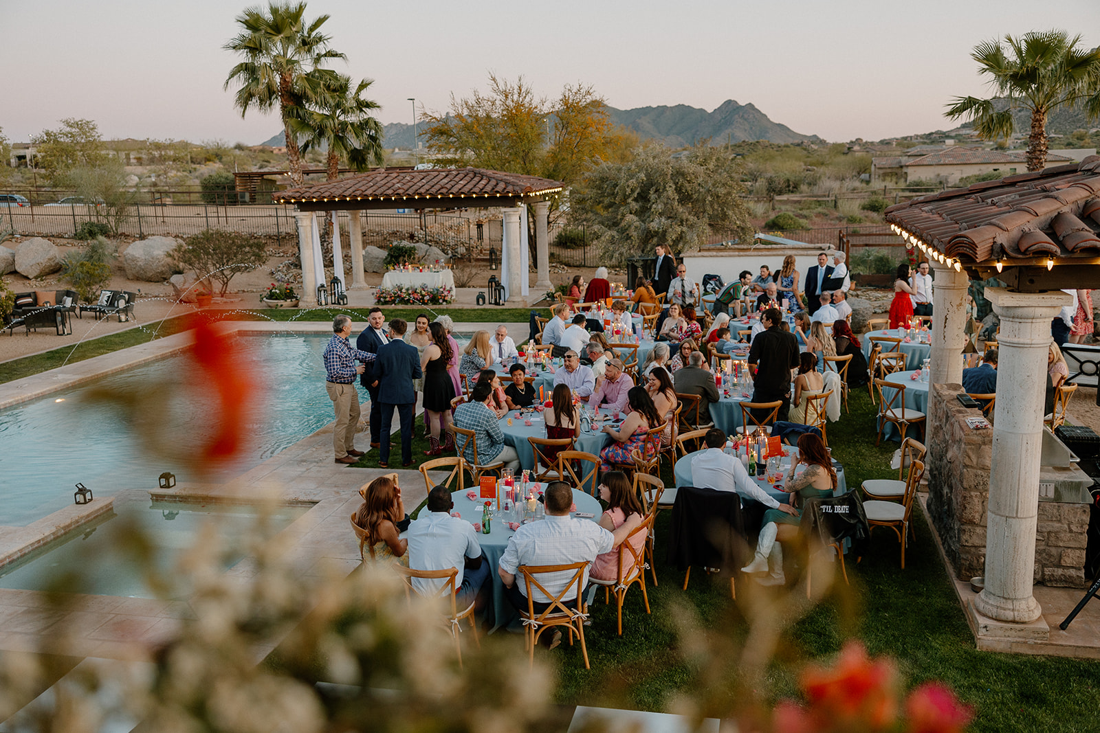 candid wedding reception photos of a backyard Arizona wedding 