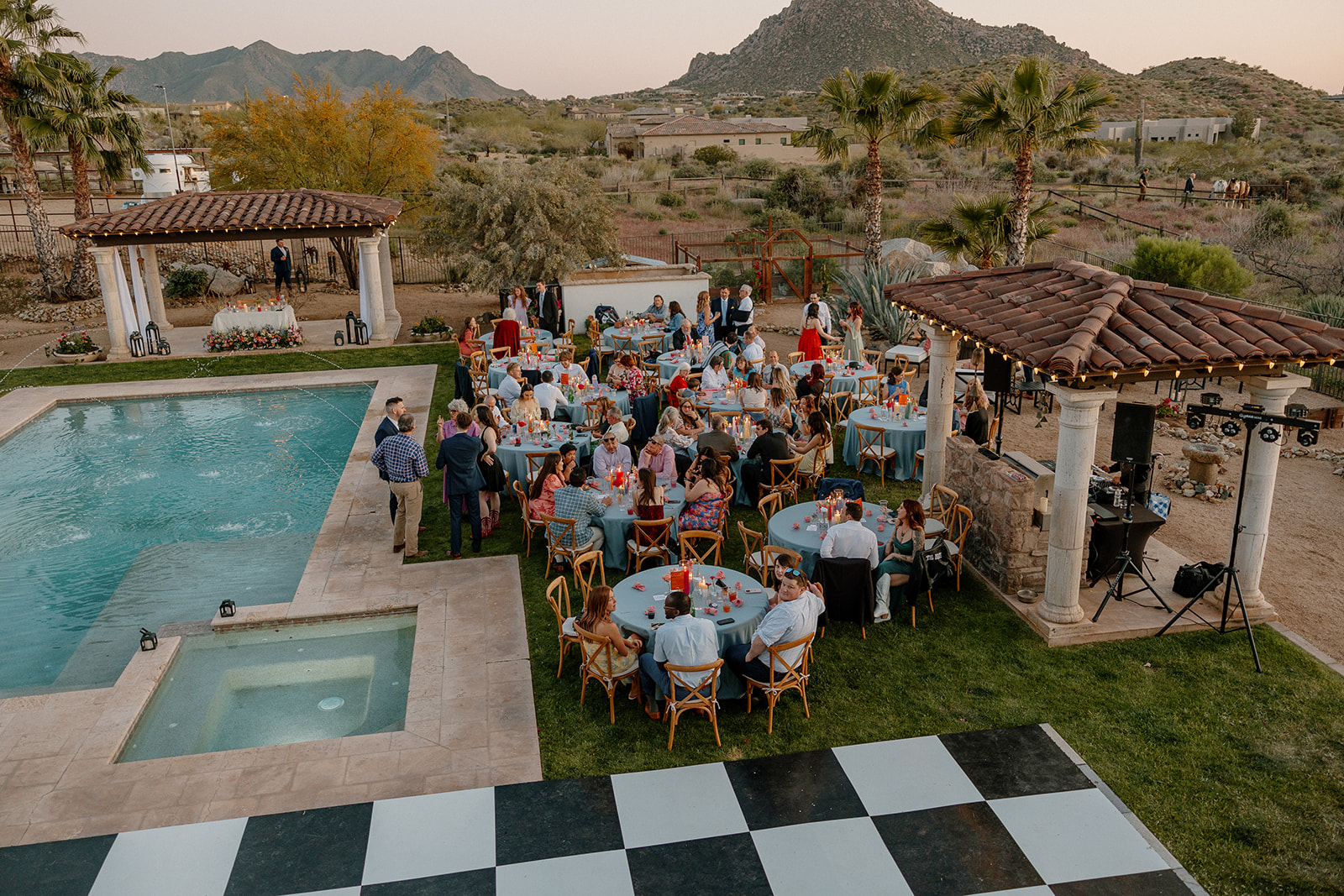 candid wedding reception photos of a backyard Arizona wedding 