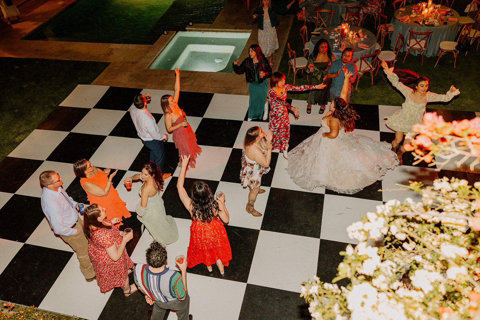 candid wedding reception photos of a backyard Arizona wedding 