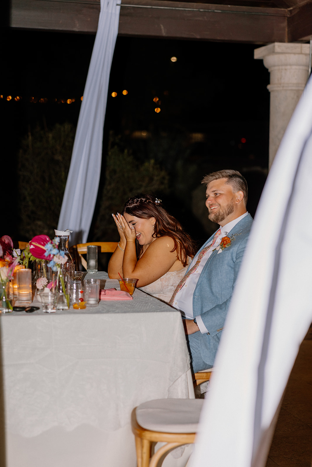 candid wedding reception photos of a backyard Arizona wedding 